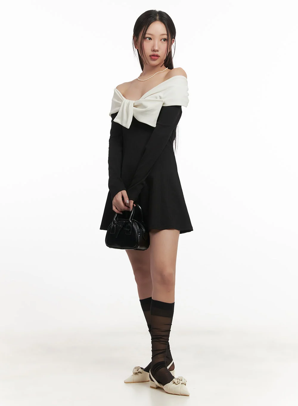 A-Line Ribbon Off-Shoulder Mini Dress CF520 - Image 2