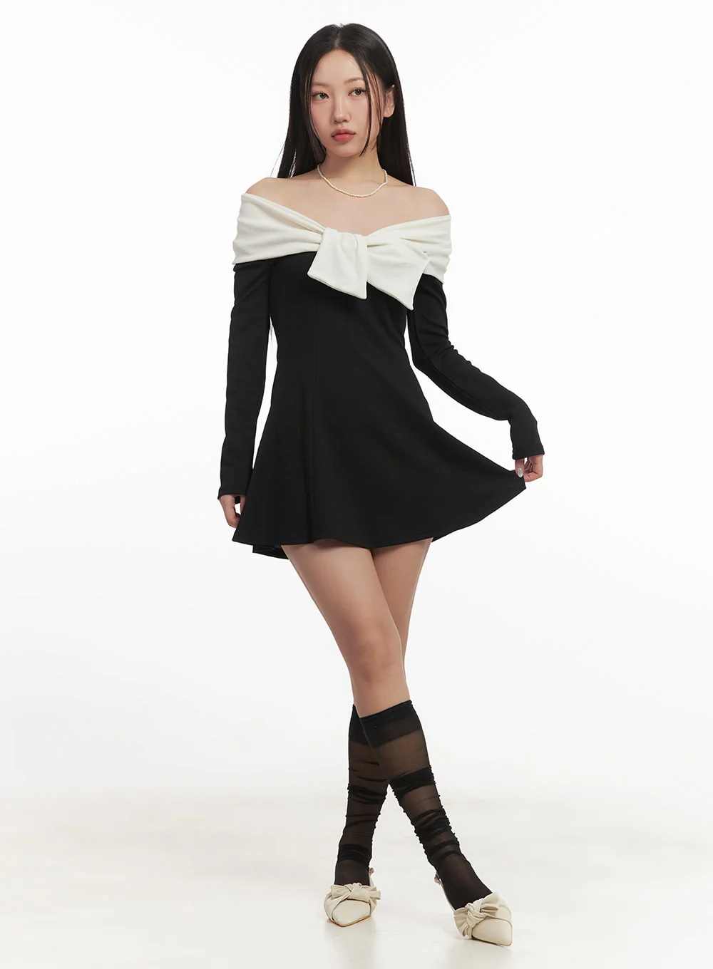 A-Line Ribbon Off-Shoulder Mini Dress CF520 - Image 3