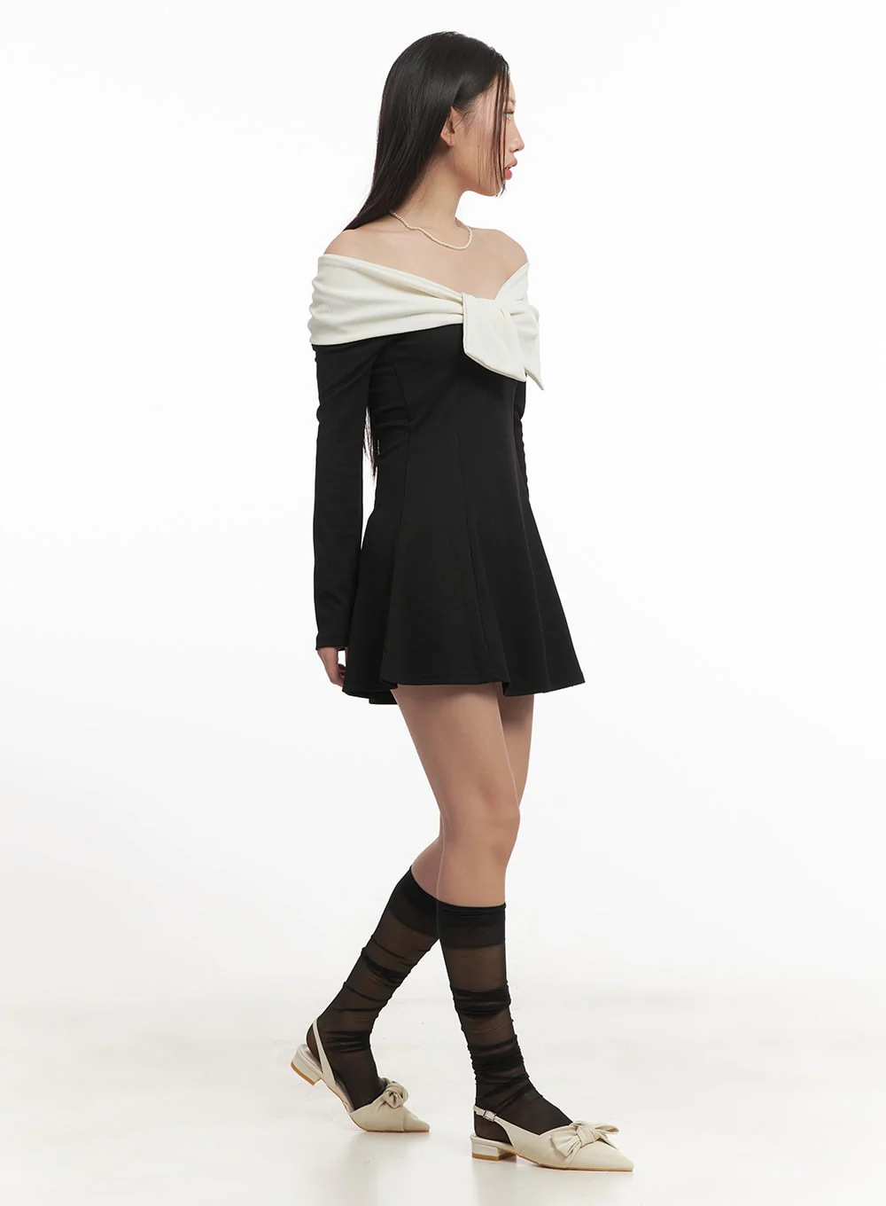 A-Line Ribbon Off-Shoulder Mini Dress CF520 - Image 6
