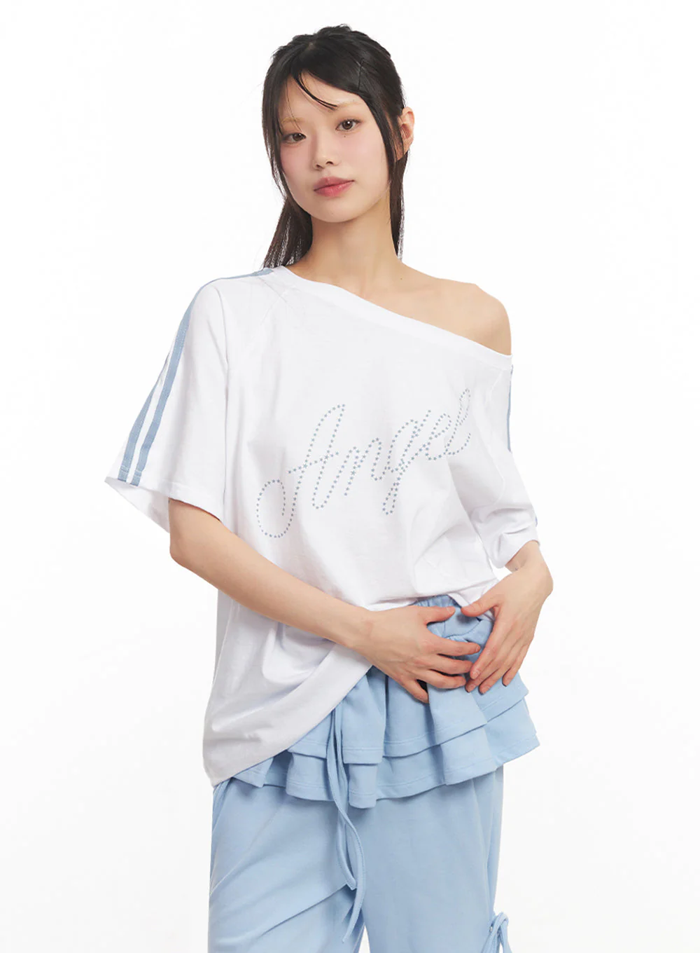 Angel One-Shoulder Stripe T-Shirt IY502 - Image 7