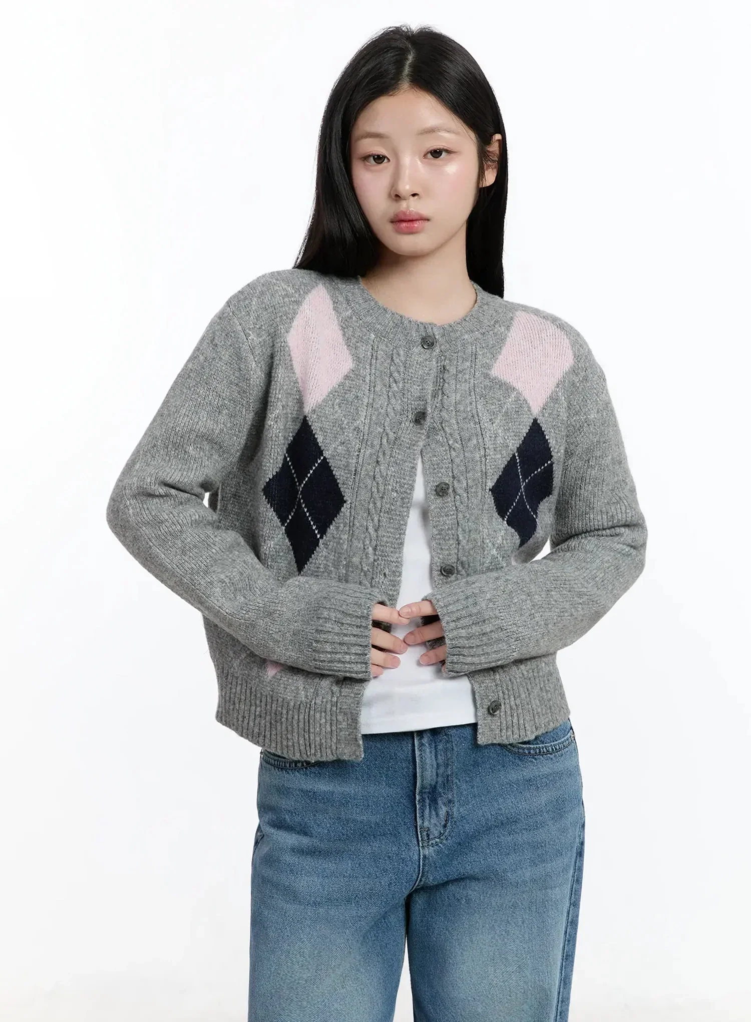 Argyle Pattern Knit Cardigan IM519 - Image 3