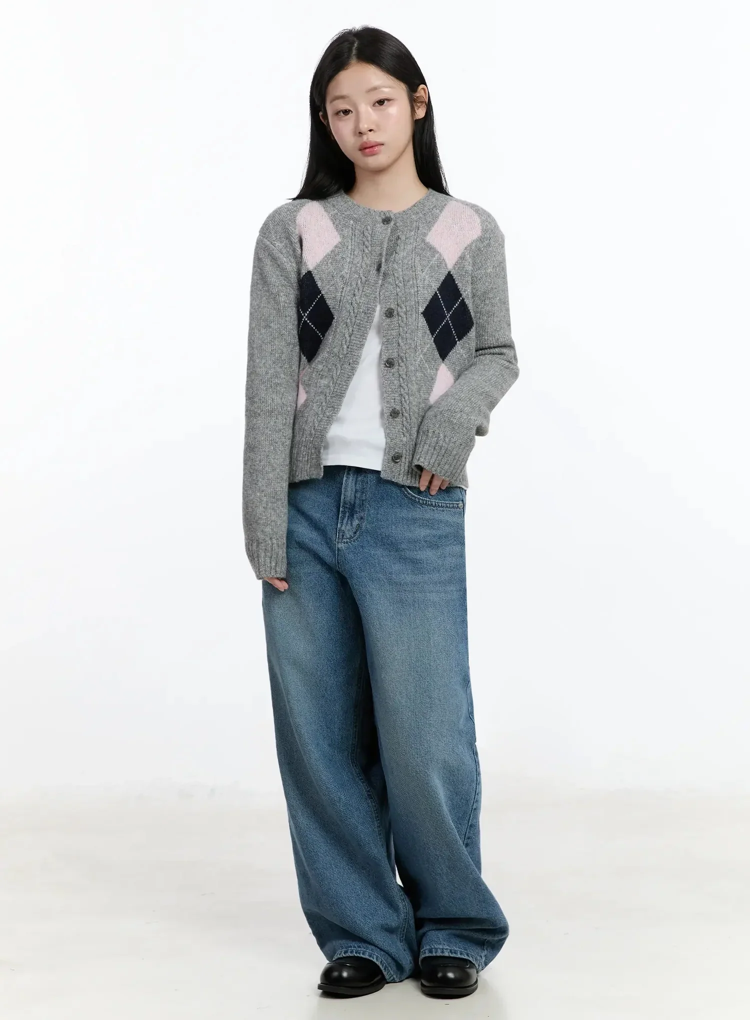 Argyle Pattern Knit Cardigan IM519 - Image 6