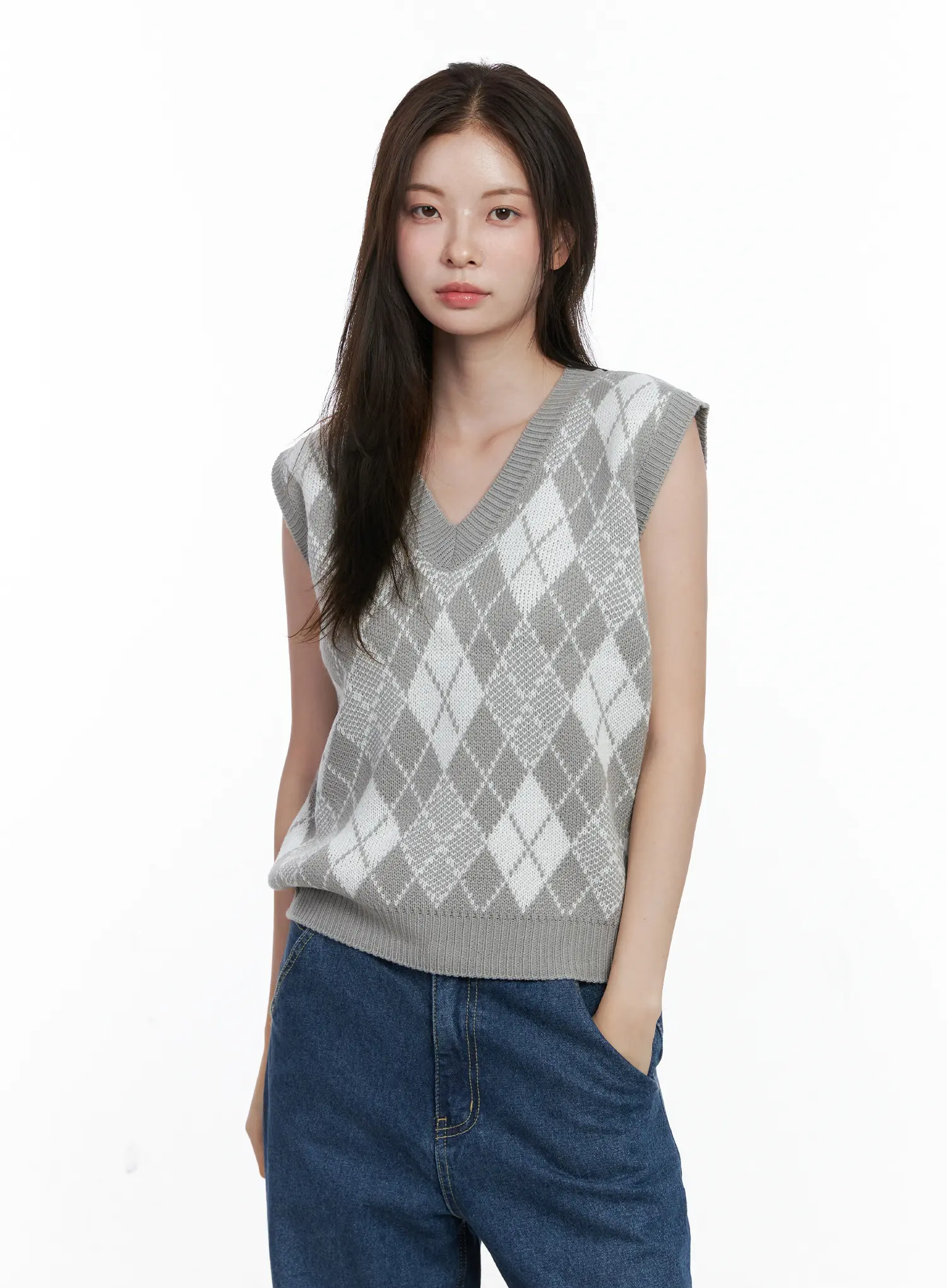 Argyle Pattern V-Neck Vest CO506 - Image 10