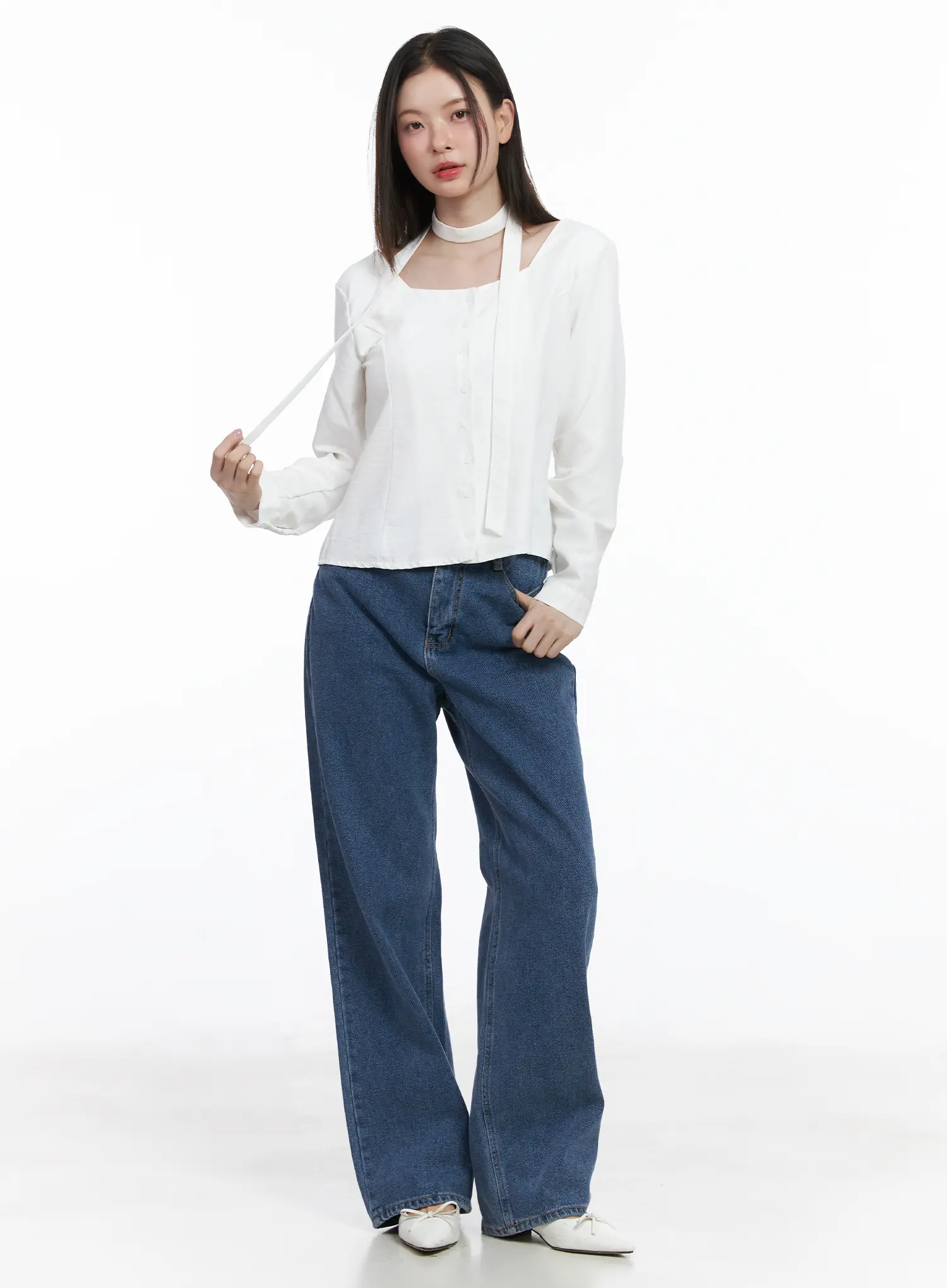 Ashlyn High-Waist Fleece-Lined Wide-Leg Jeans CJ507 - Image 2