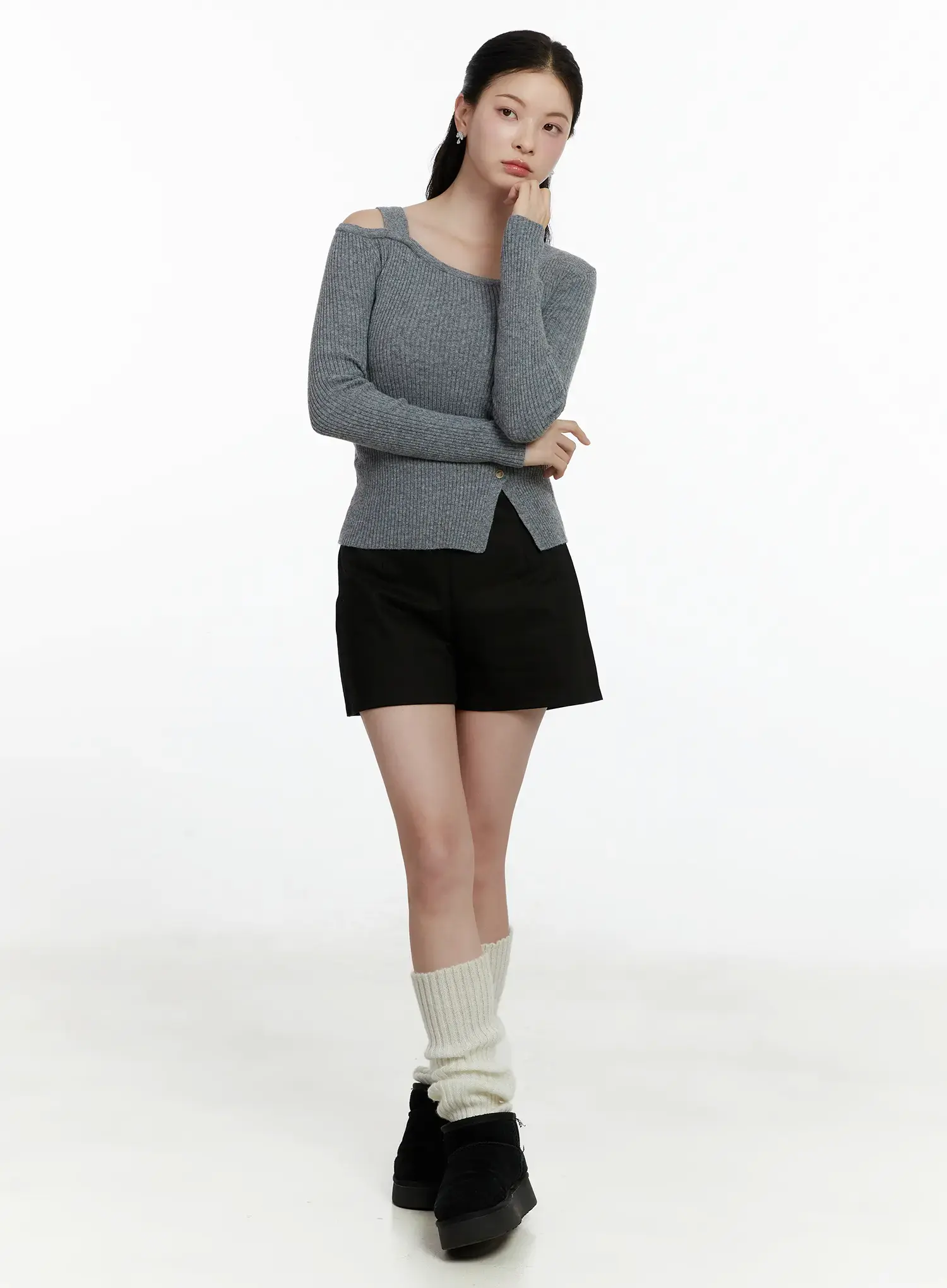 Asymmetric Button Long Sleeve Knit Top F502 - Image 3