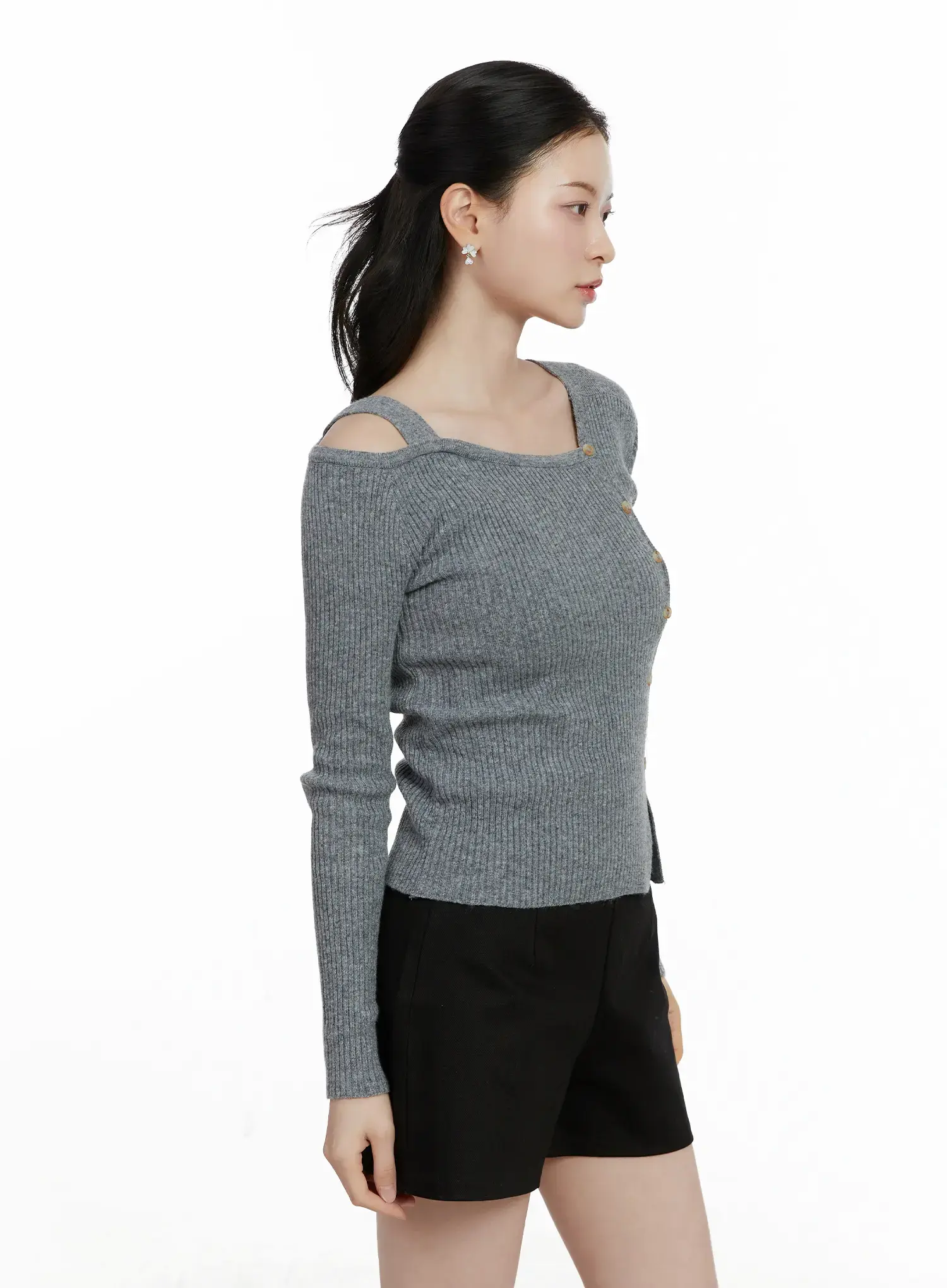 Asymmetric Button Long Sleeve Knit Top F502 - Image 6