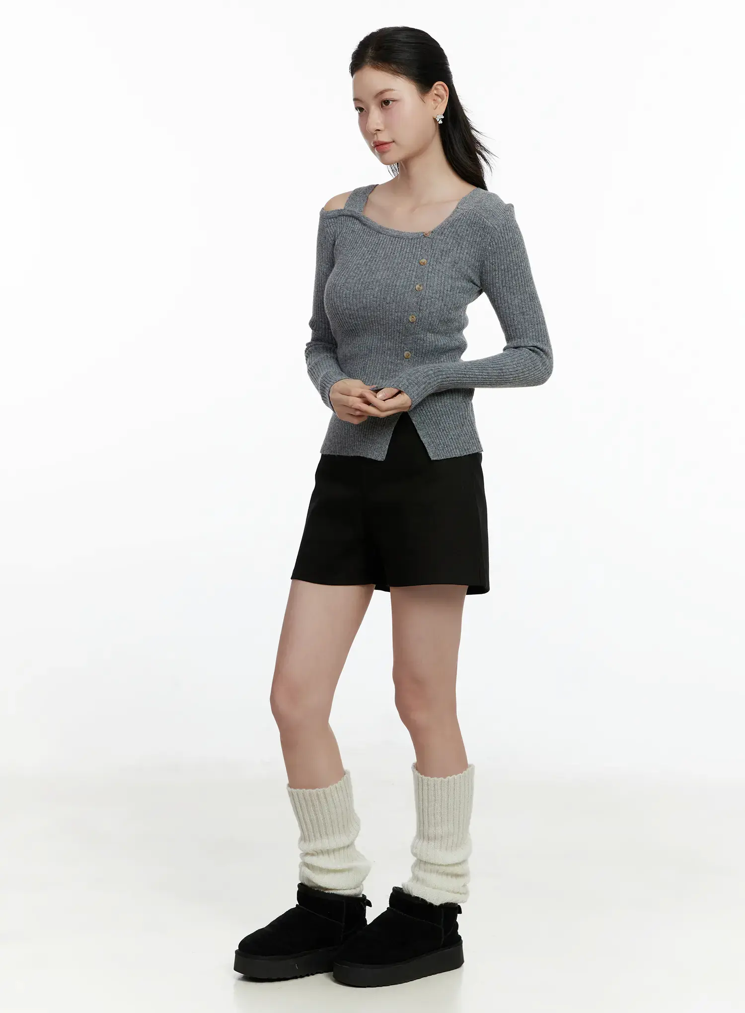 Asymmetric Button Long Sleeve Knit Top F502 - Image 7