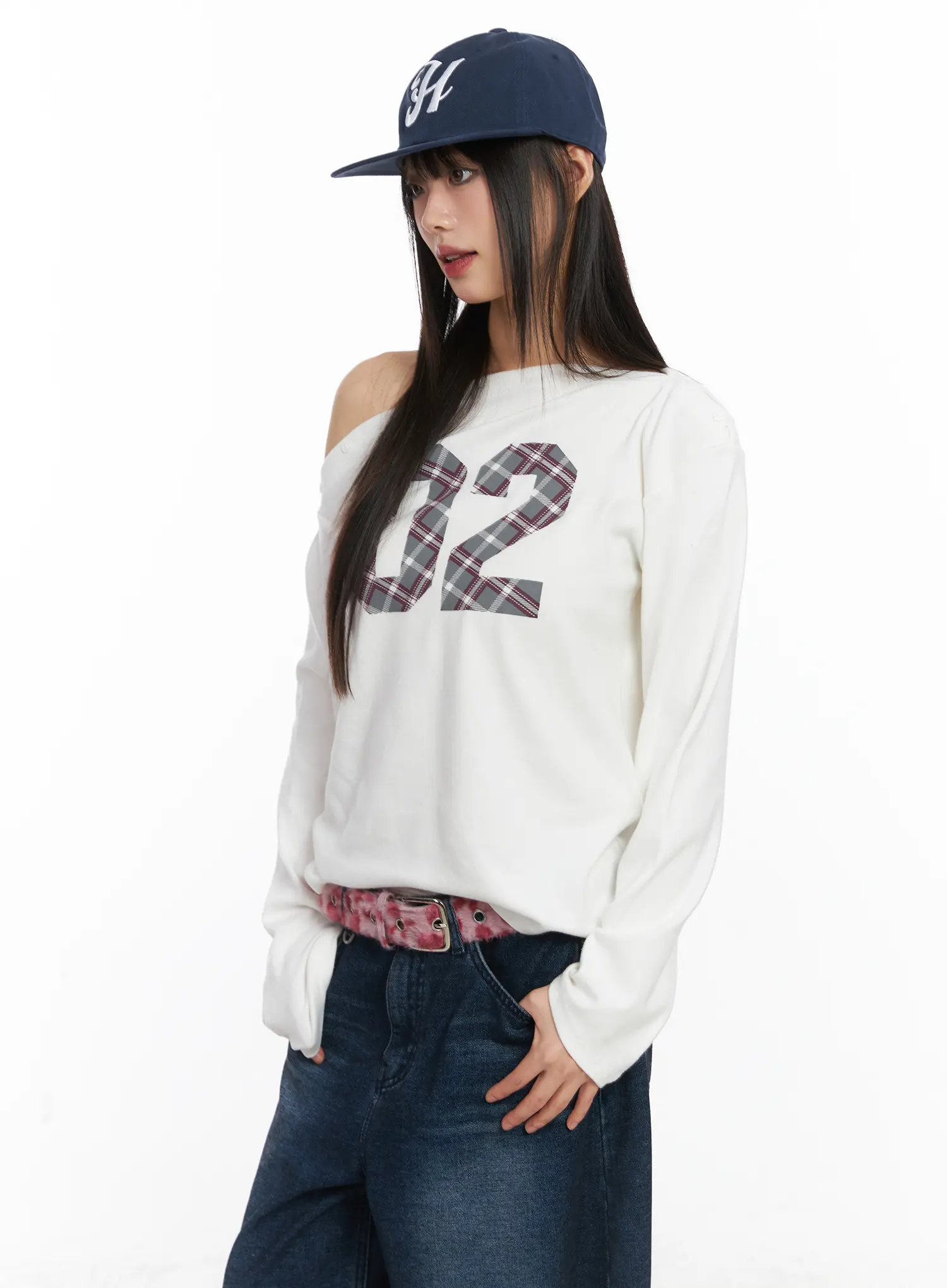 Asymmetric Checkered Fleece Long Sleeve Top CD522