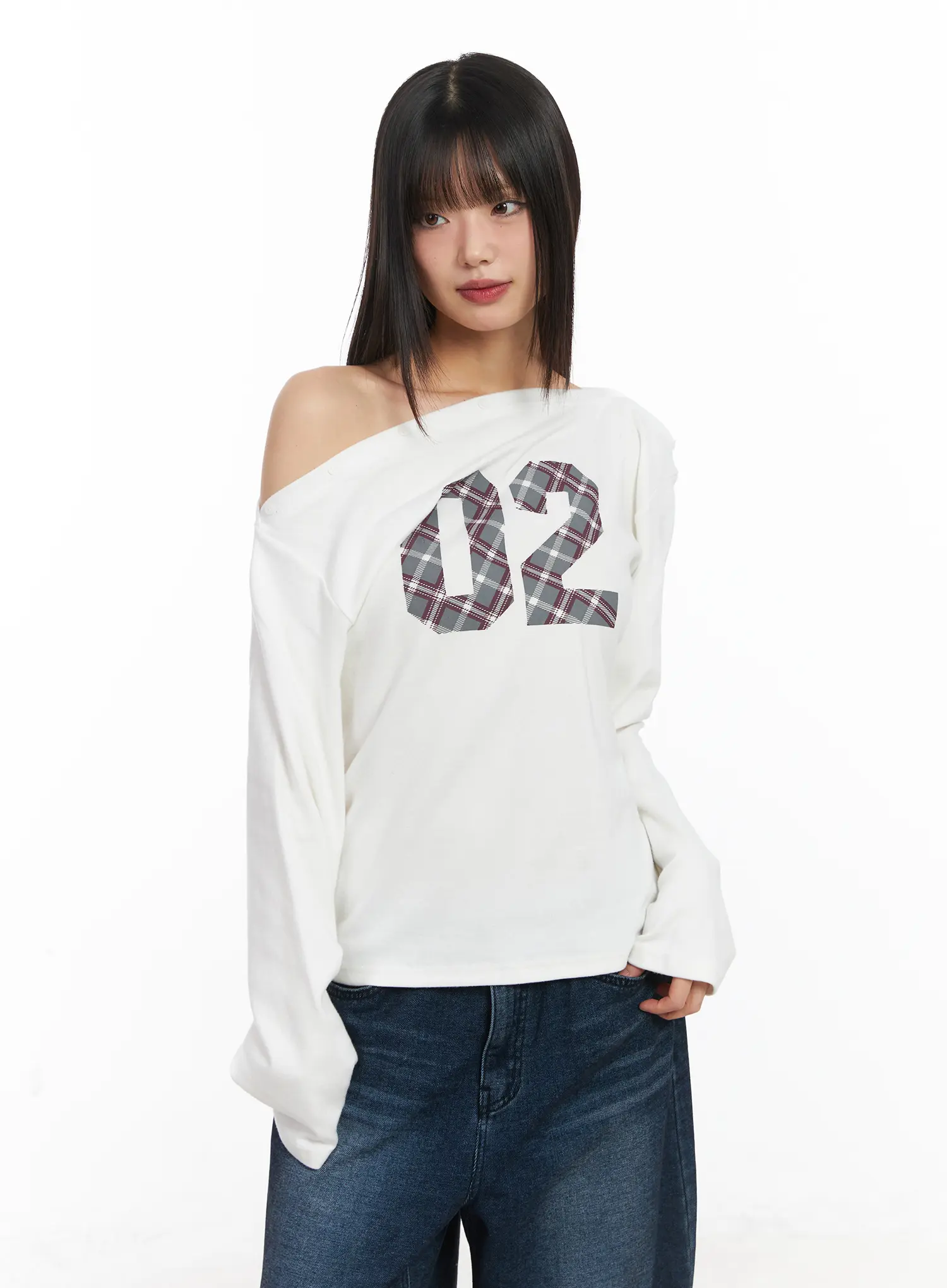 Asymmetric Checkered Fleece Long Sleeve Top CD522 - Image 10
