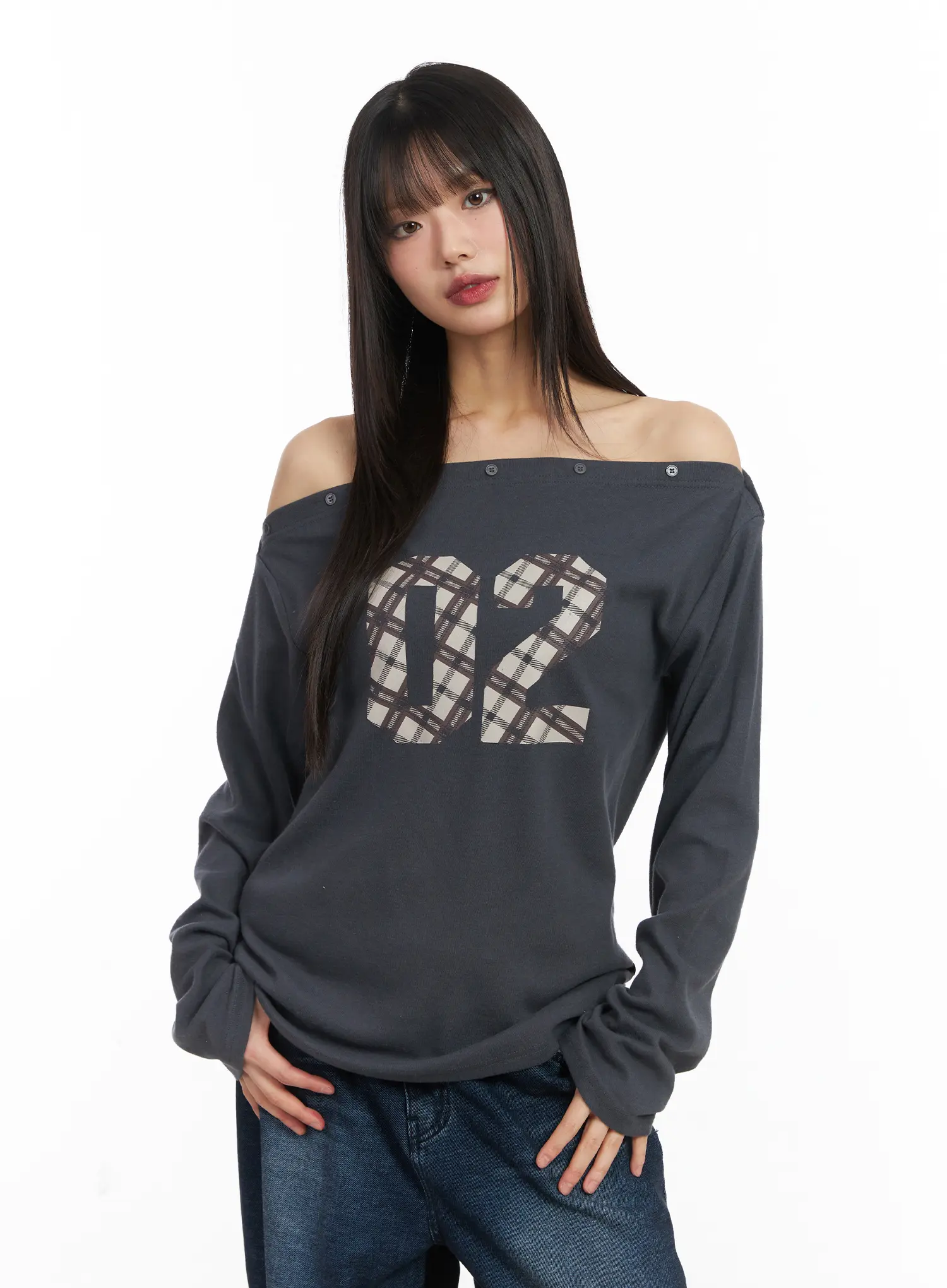 Asymmetric Checkered Fleece Long Sleeve Top CD522 - Image 2