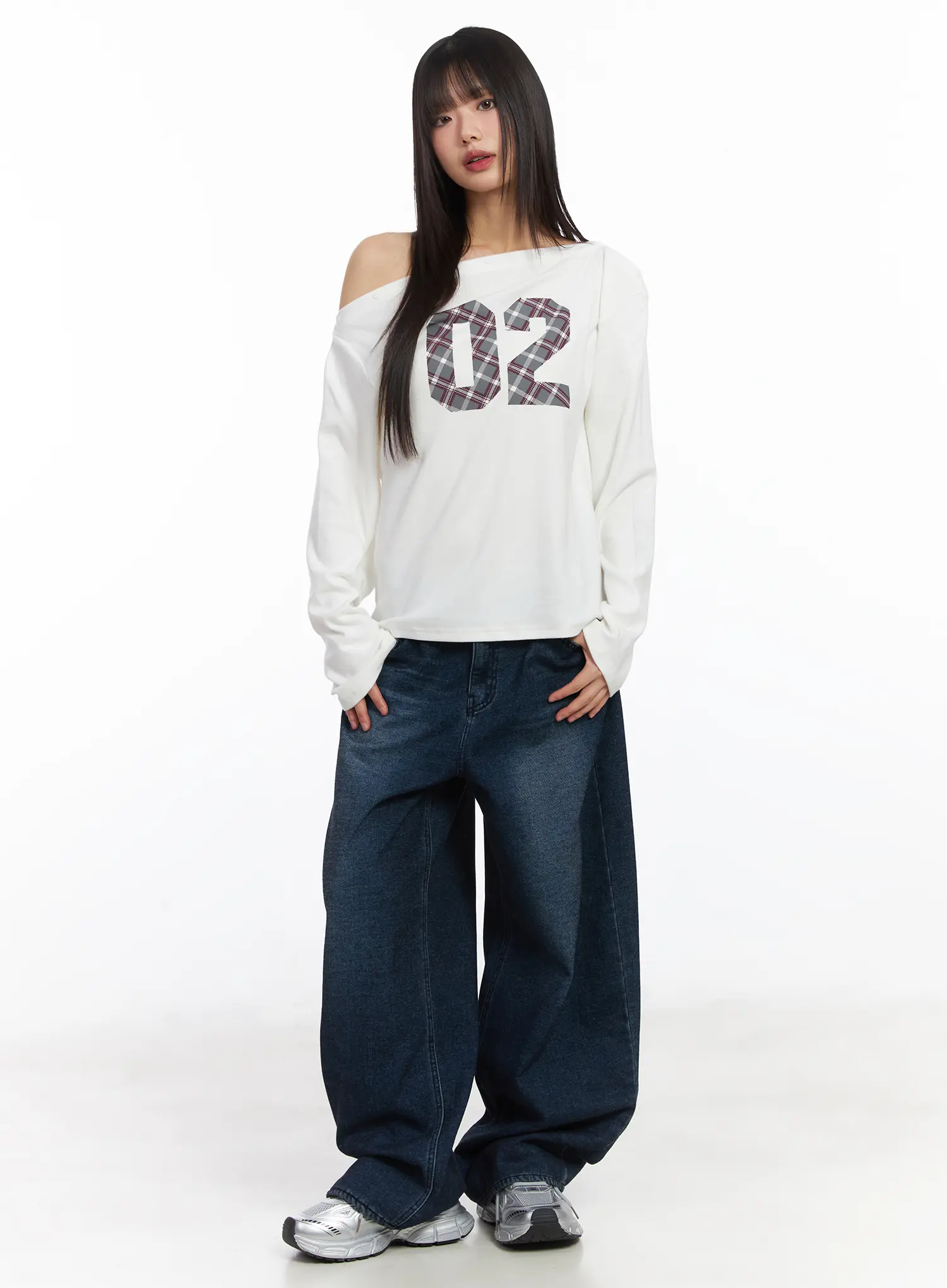Asymmetric Checkered Fleece Long Sleeve Top CD522 - Image 3