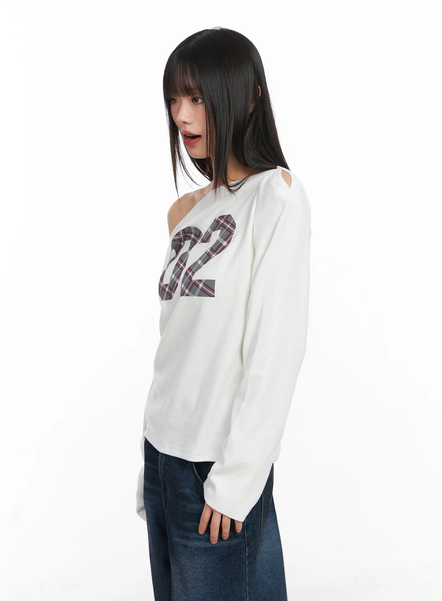 Asymmetric Checkered Fleece Long Sleeve Top CD522 - Image 6