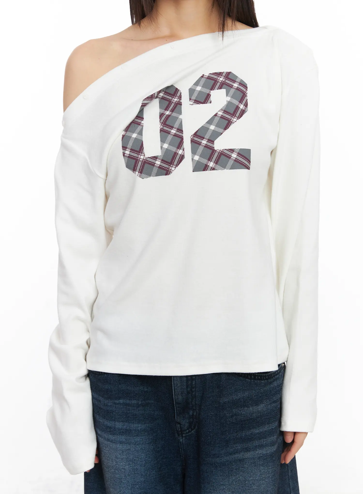 Asymmetric Checkered Fleece Long Sleeve Top CD522 - Image 8