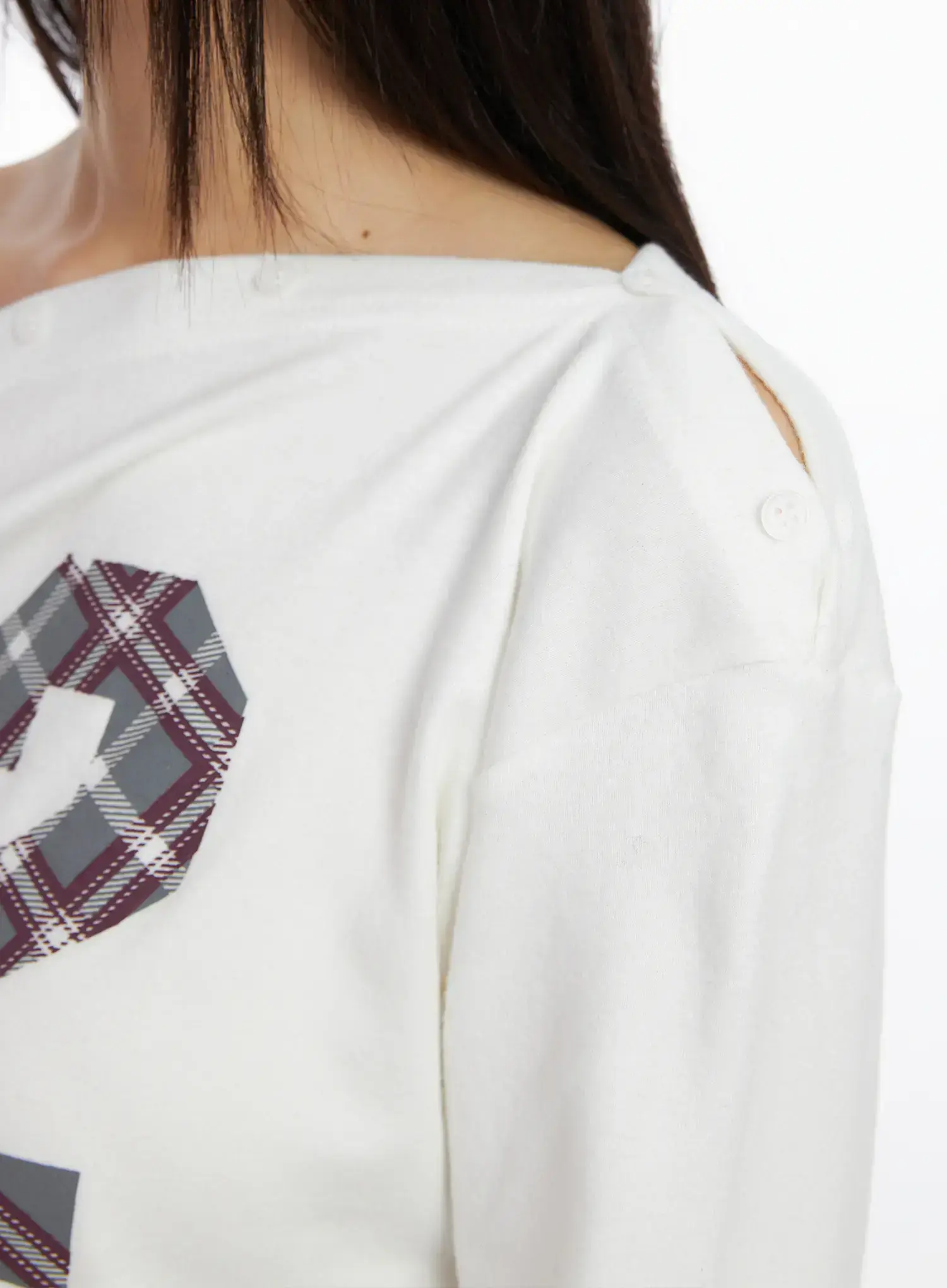 Asymmetric Checkered Fleece Long Sleeve Top CD522 - Image 9