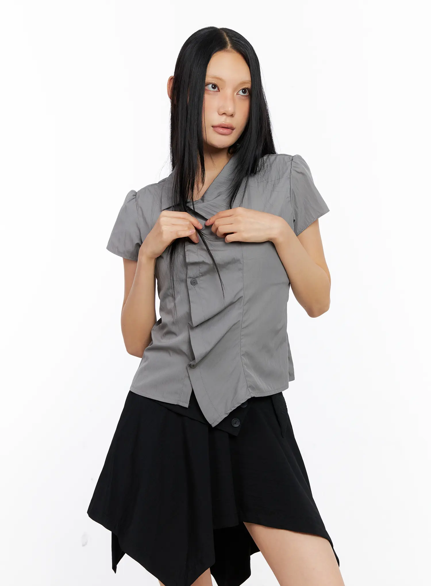 Asymmetric Collar Button-Down Blouse CL530 - Image 6