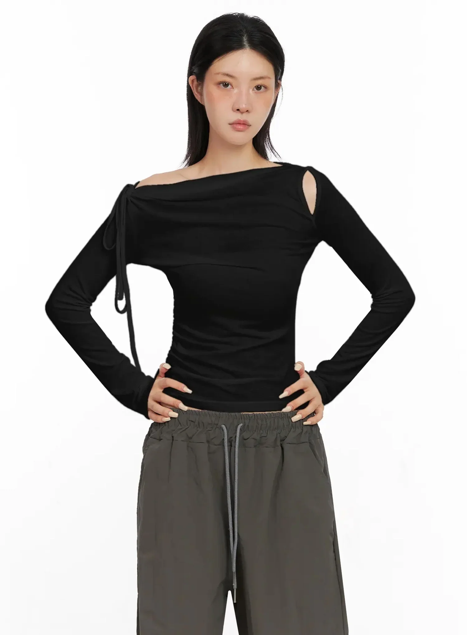 Asymmetric Cut-Out Long Sleeve Top IS515 - Image 11