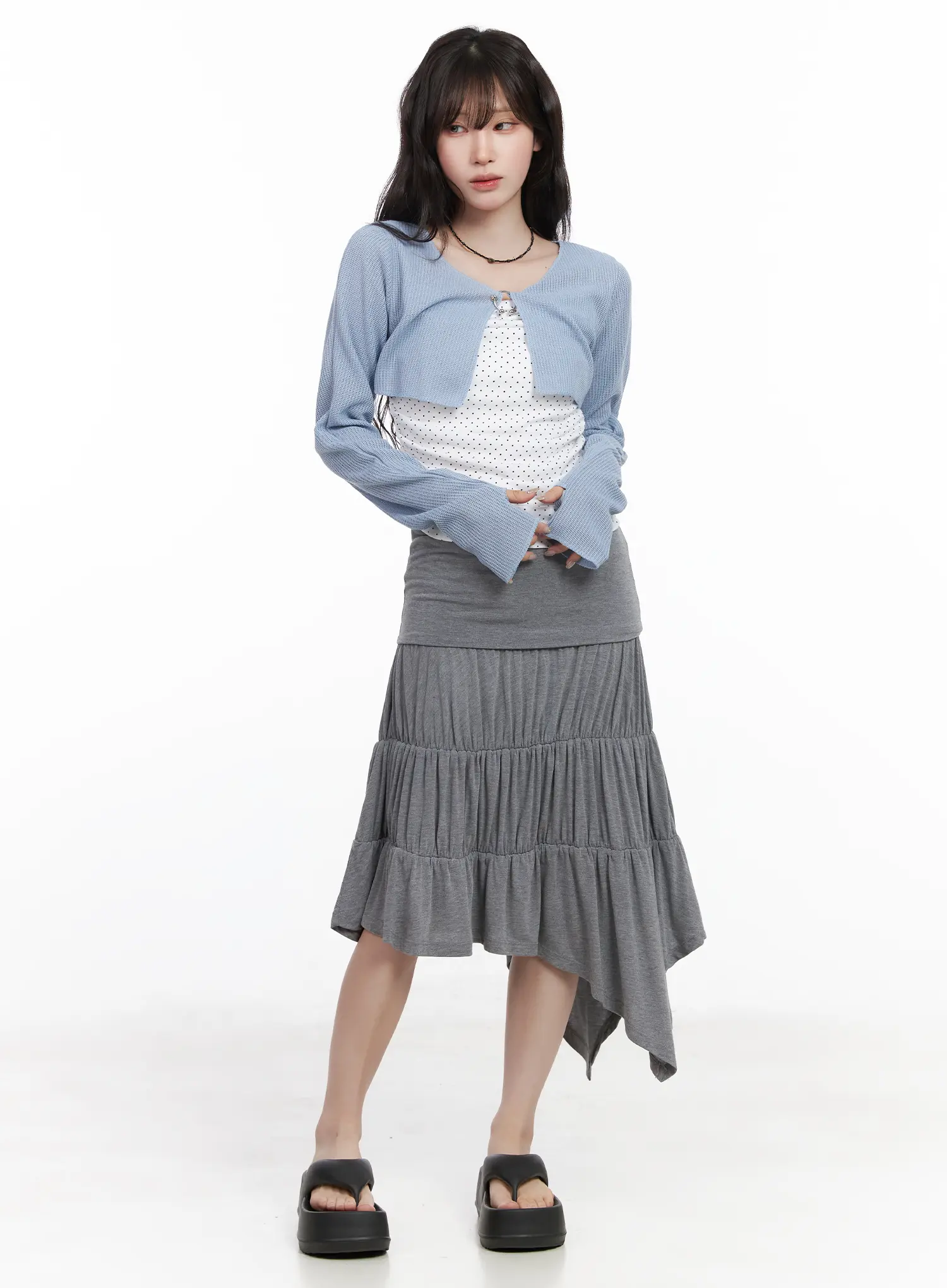 Asymmetric Flare Midi Skirt CF519