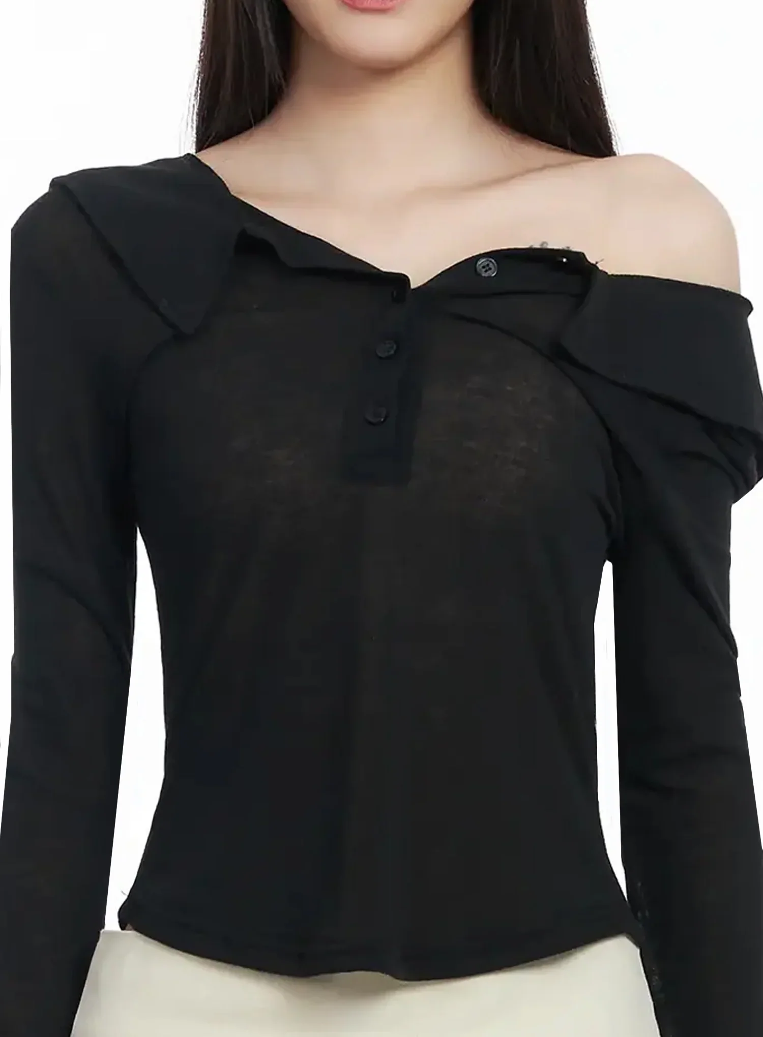 Asymmetric Off-Shoulder Collar Top IM503 - Image 7