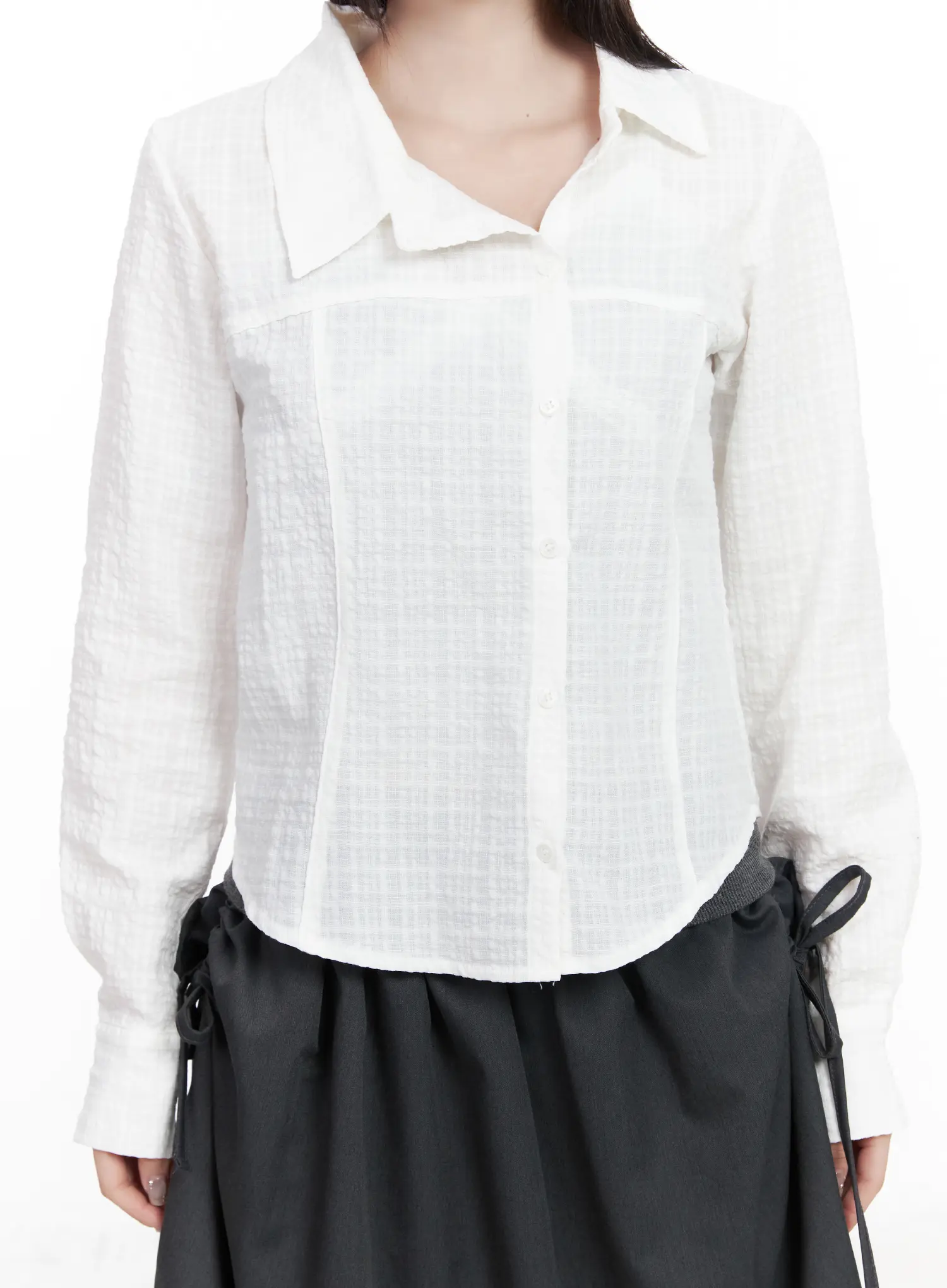 Asymmetric Plaid Long Sleeve Shirt CF523 - Image 7