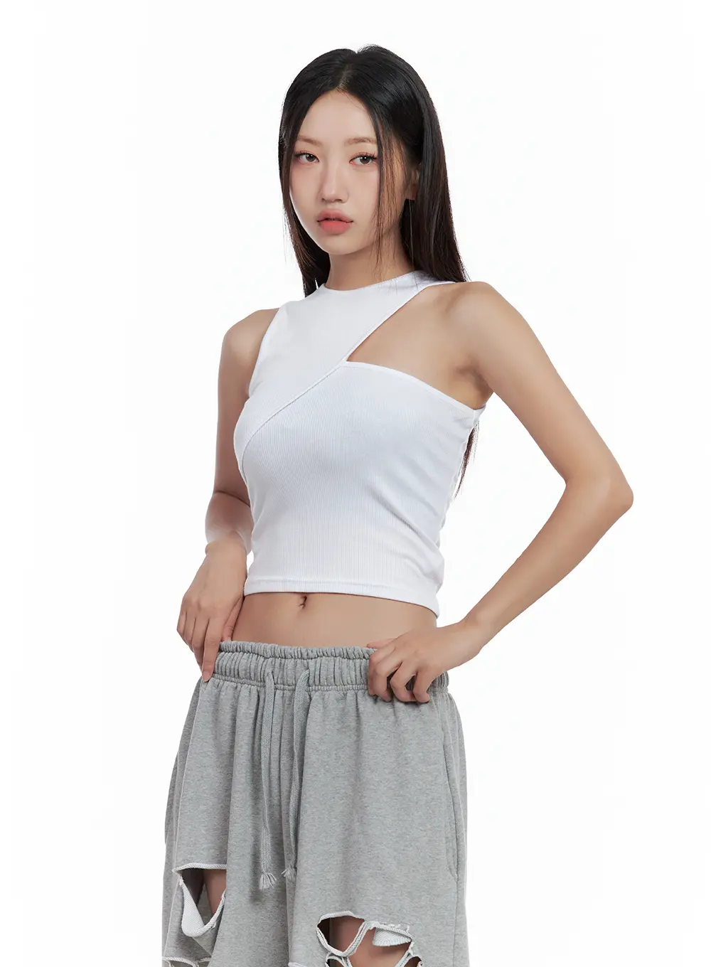 Asymmetric Ribbed Cropped Tank CL508 - Image 9