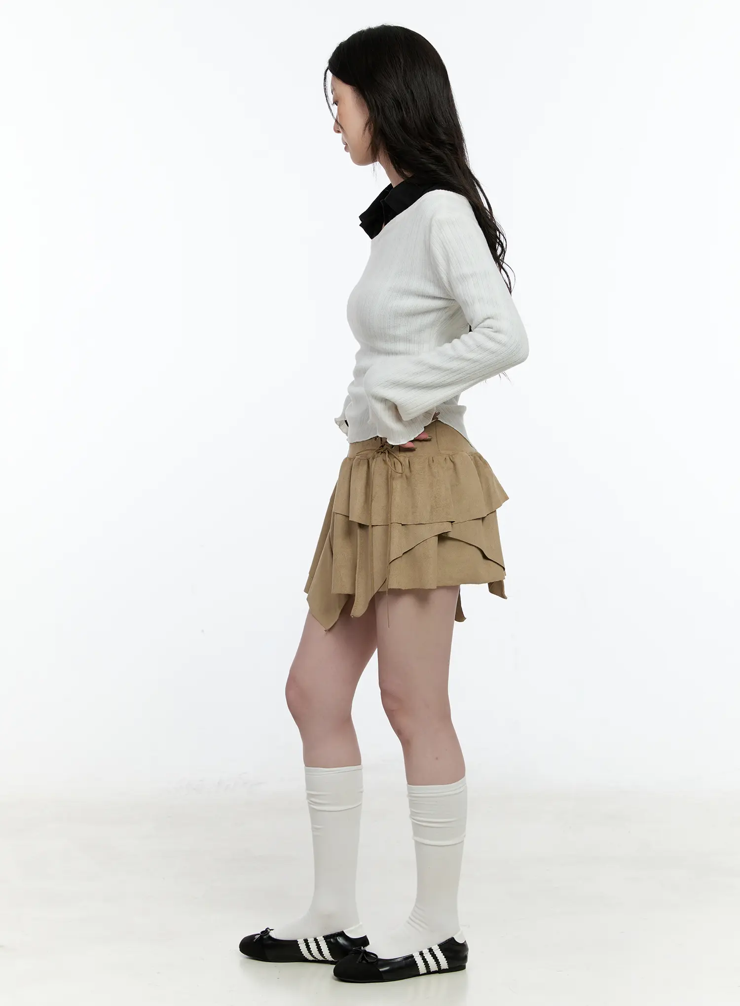 Asymmetric Ribbed Knit Long Sleeve Top CN517 - Image 4