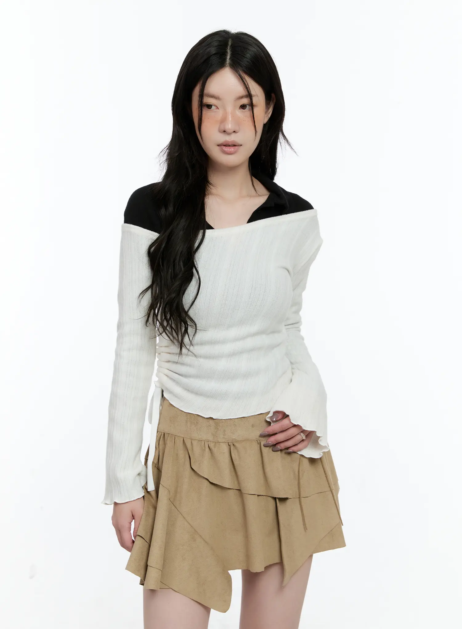 Asymmetric Ribbed Knit Long Sleeve Top CN517 - Image 6