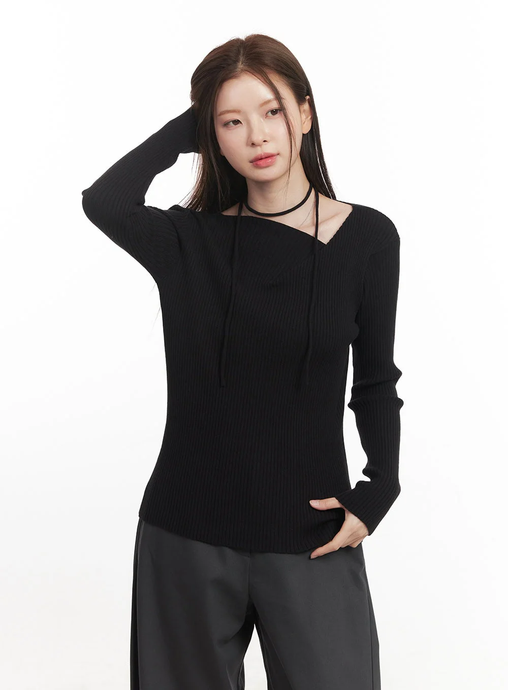 Asymmetric Ribbed Slim-Fit Sweater CA502 - Image 10