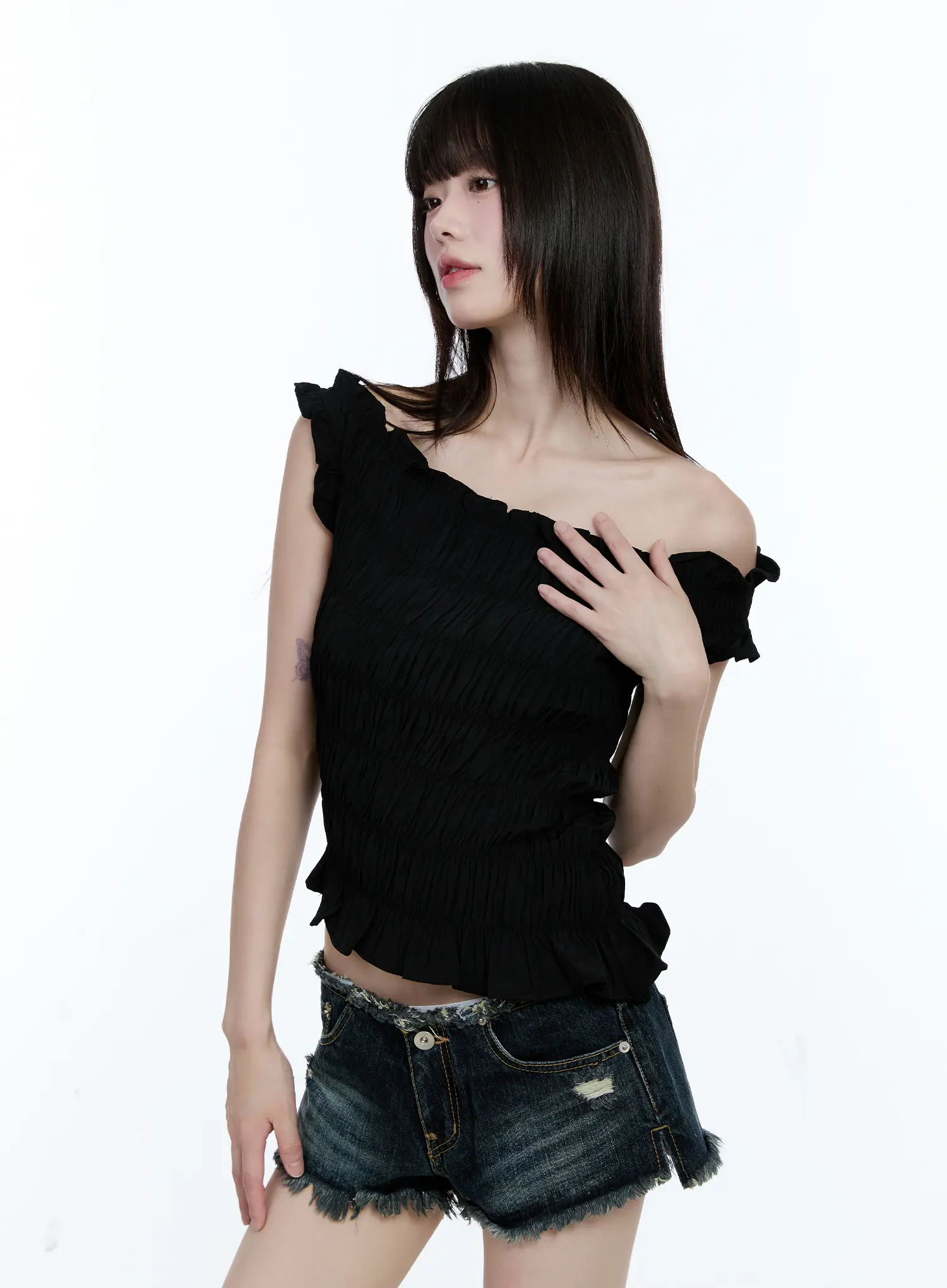 Asymmetric Shirred Off-Shoulder Top CG507 - Image 2