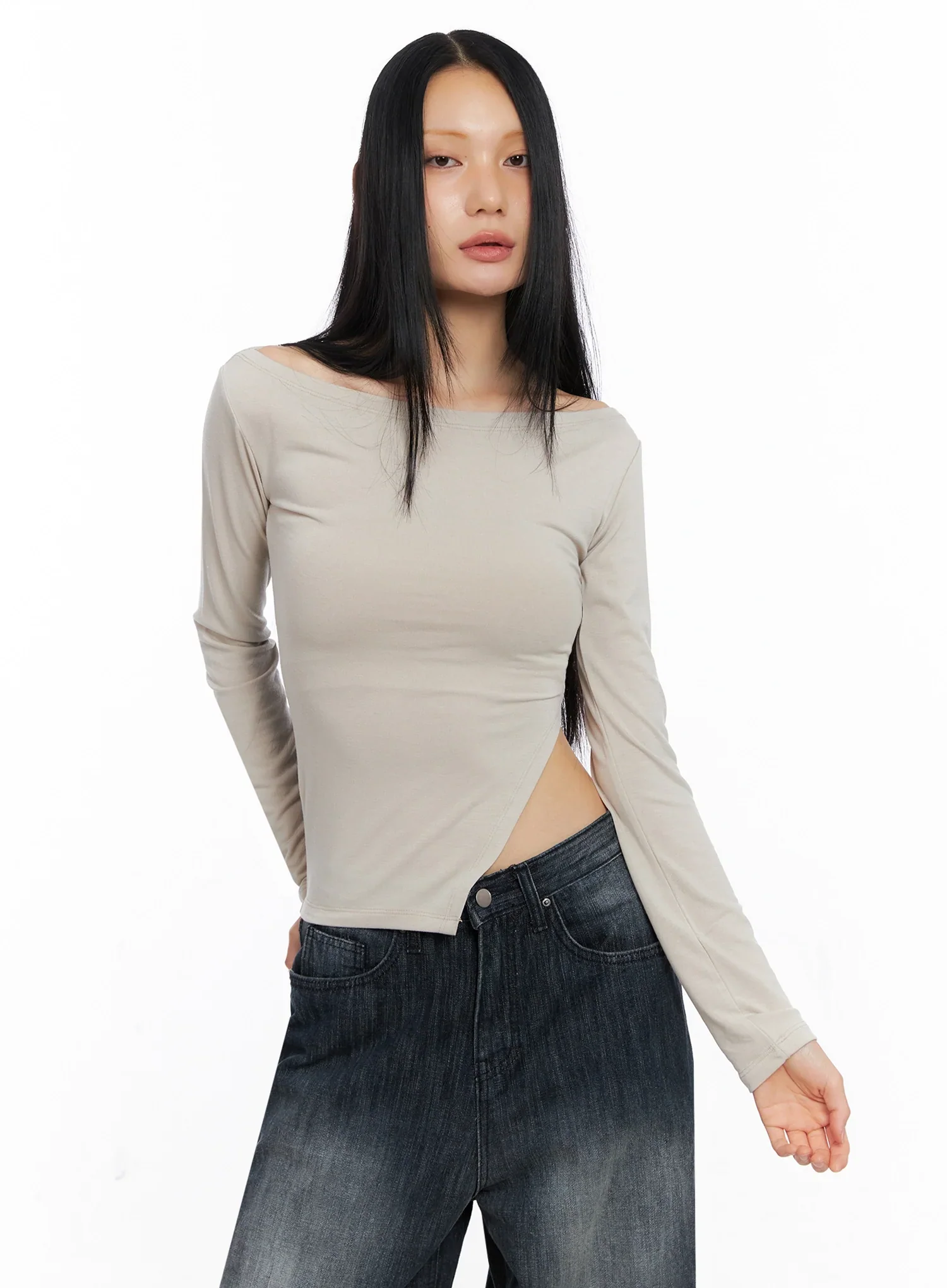 Asymmetric Side-Slit Off-Shoulder Top IO517 - Image 13