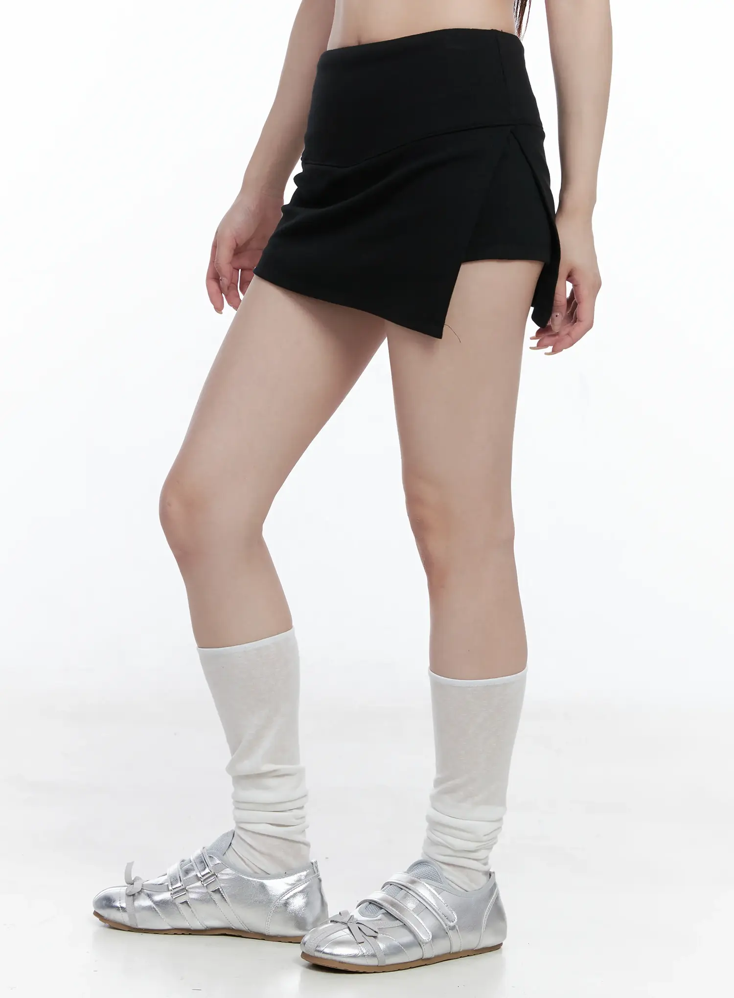 Asymmetric Slit Ribbed Mini Skirt CS501 - Image 3