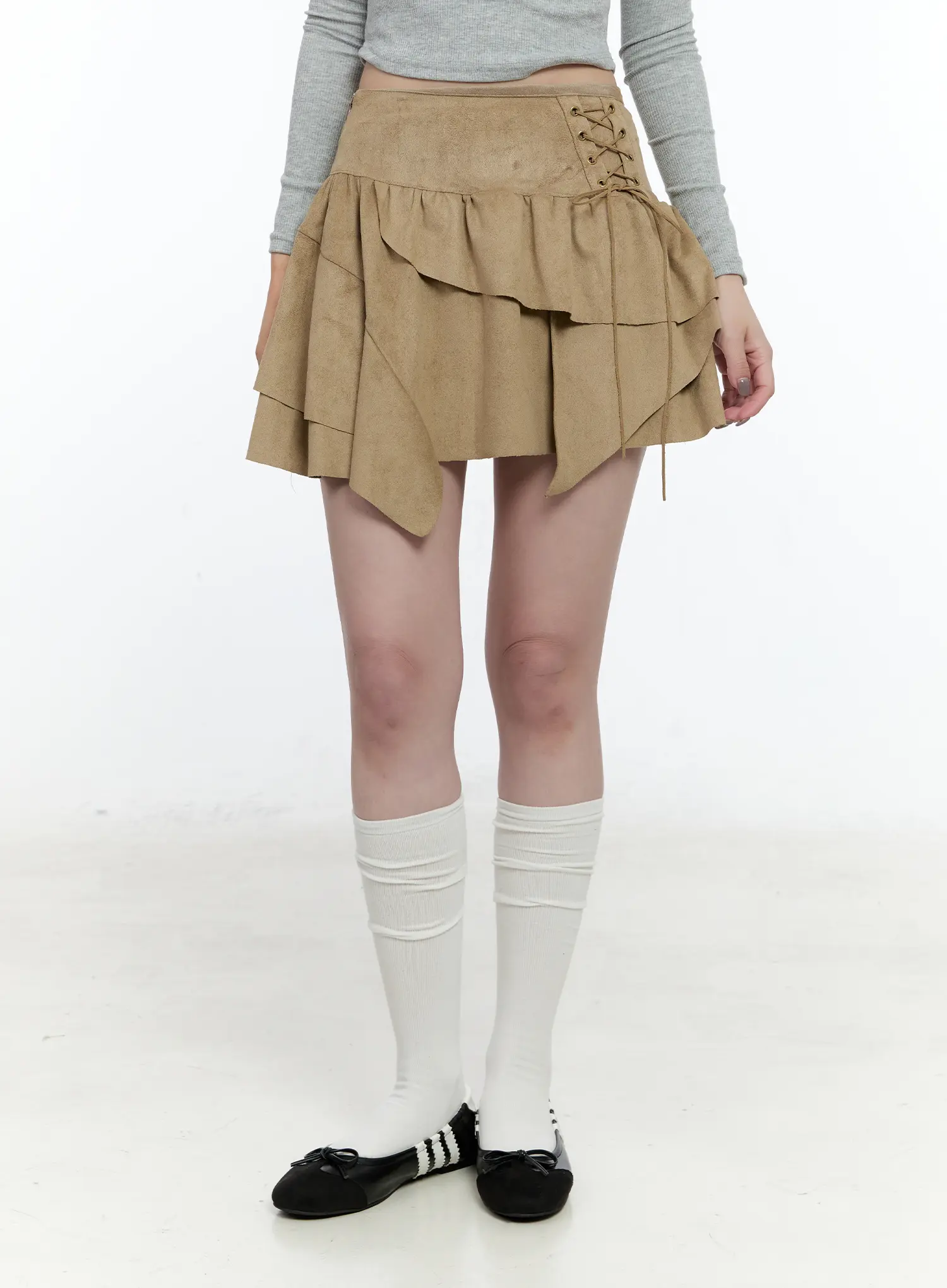 Asymmetric Suede String Tie Skirt CN517 - Image 2