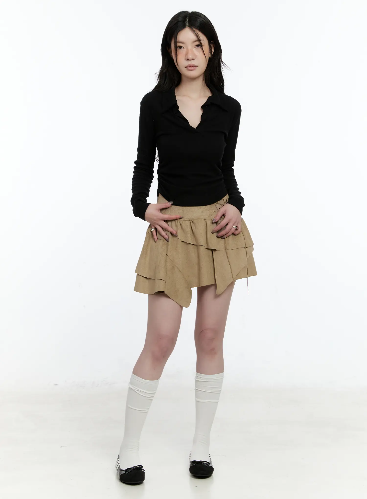 Asymmetric Suede String Tie Skirt CN517 - Image 3