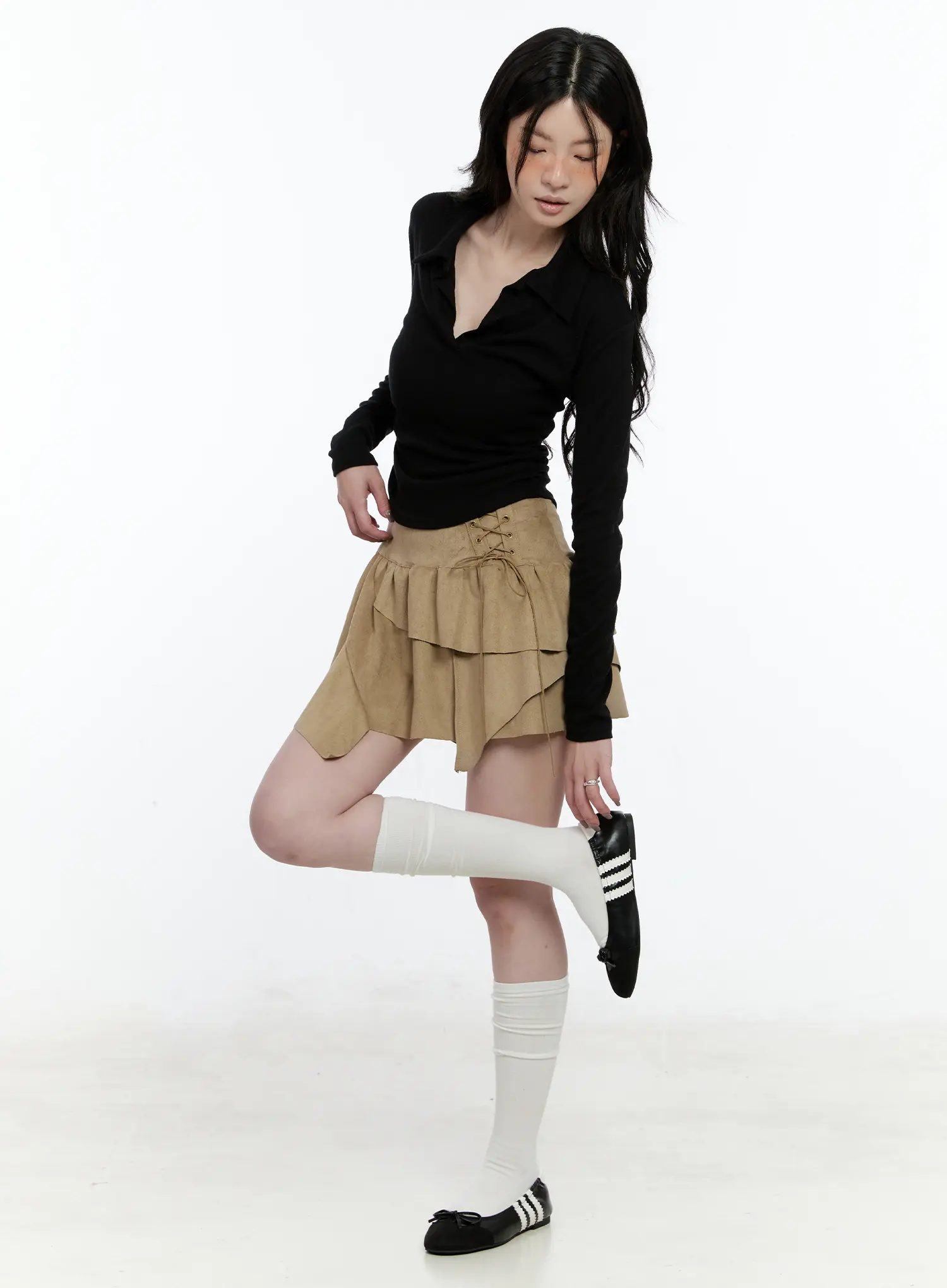 Asymmetric Suede String Tie Skirt CN517 - Image 4