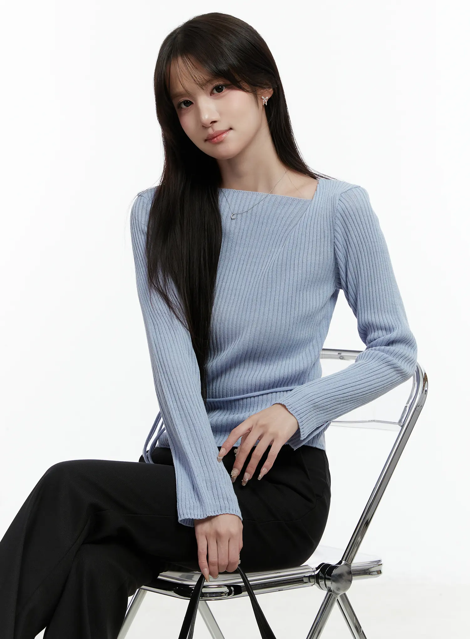 Asymmetrical Boat Neck Knit Top CD523