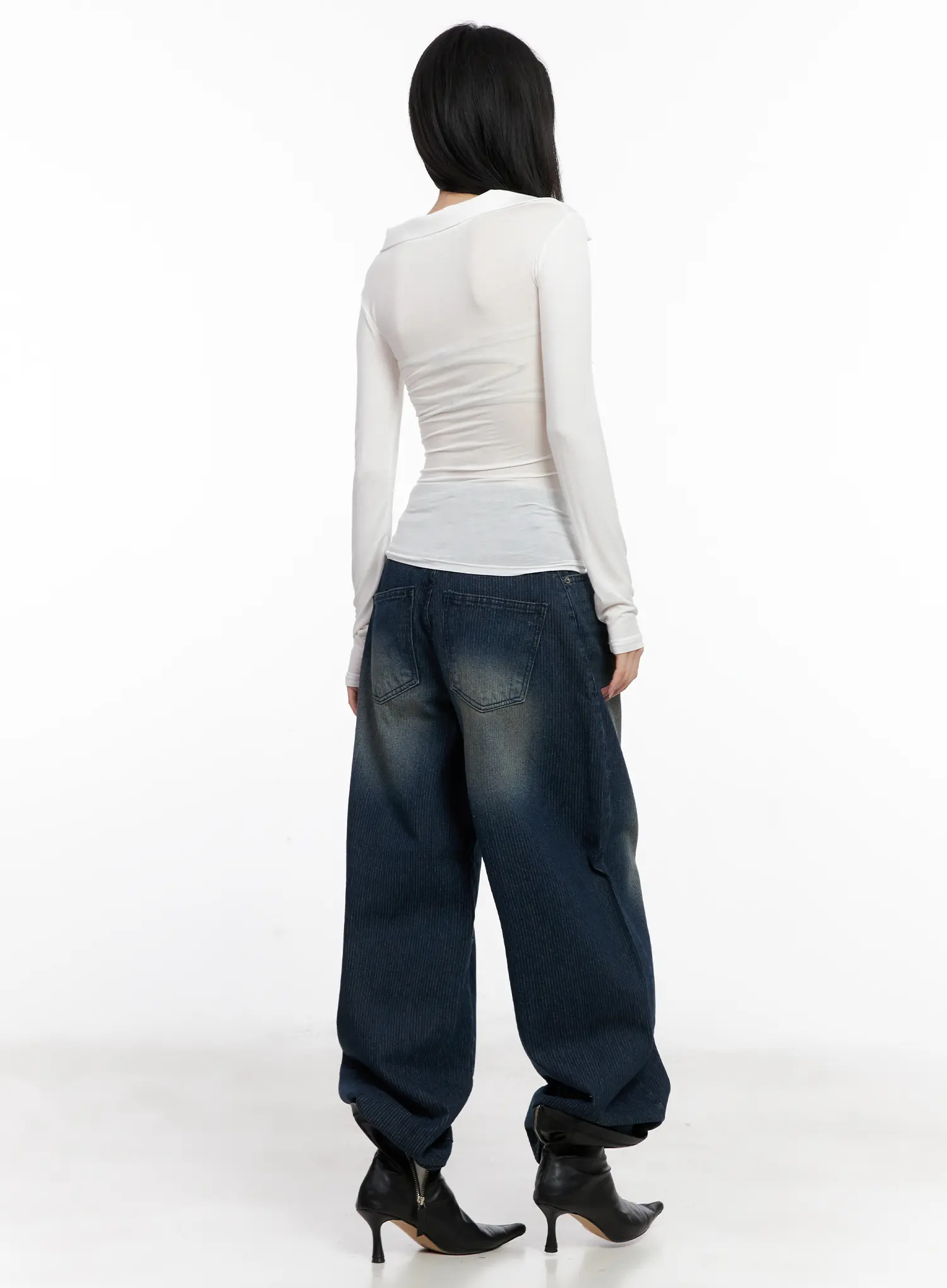 Asymmetrical Collar Slim Fit Long Sleeve Top CG526 - Image 4