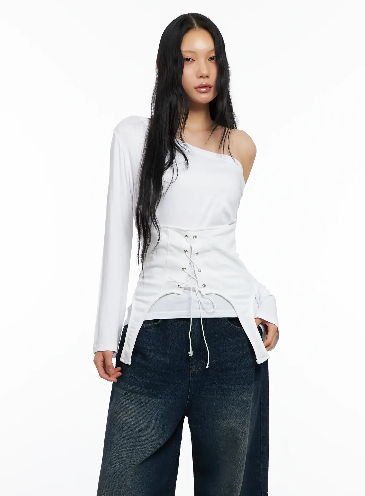 Asymmetrical Corset Long Sleeve Tee CO528