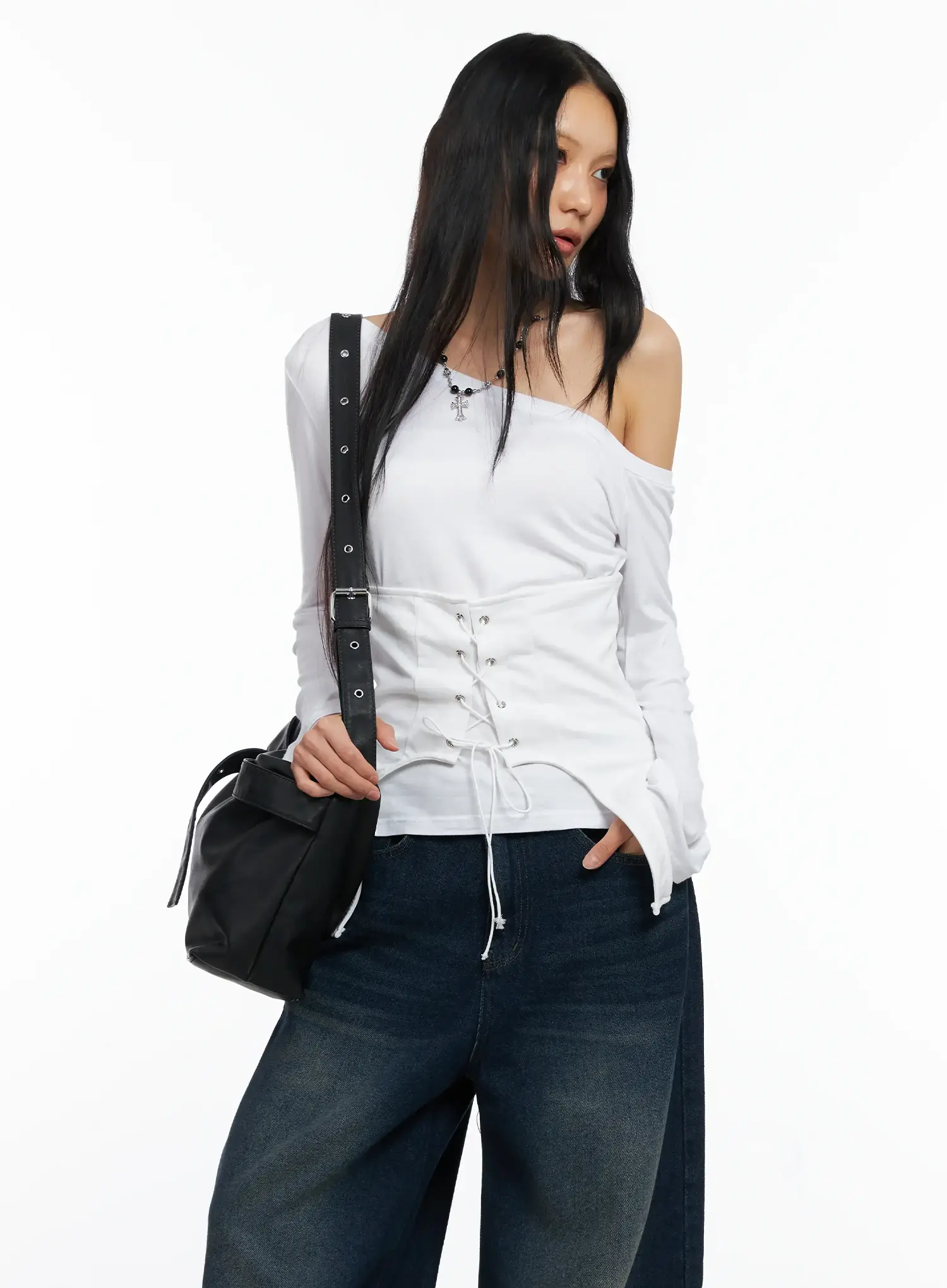 Asymmetrical Corset Long Sleeve Tee CO528 - Image 3