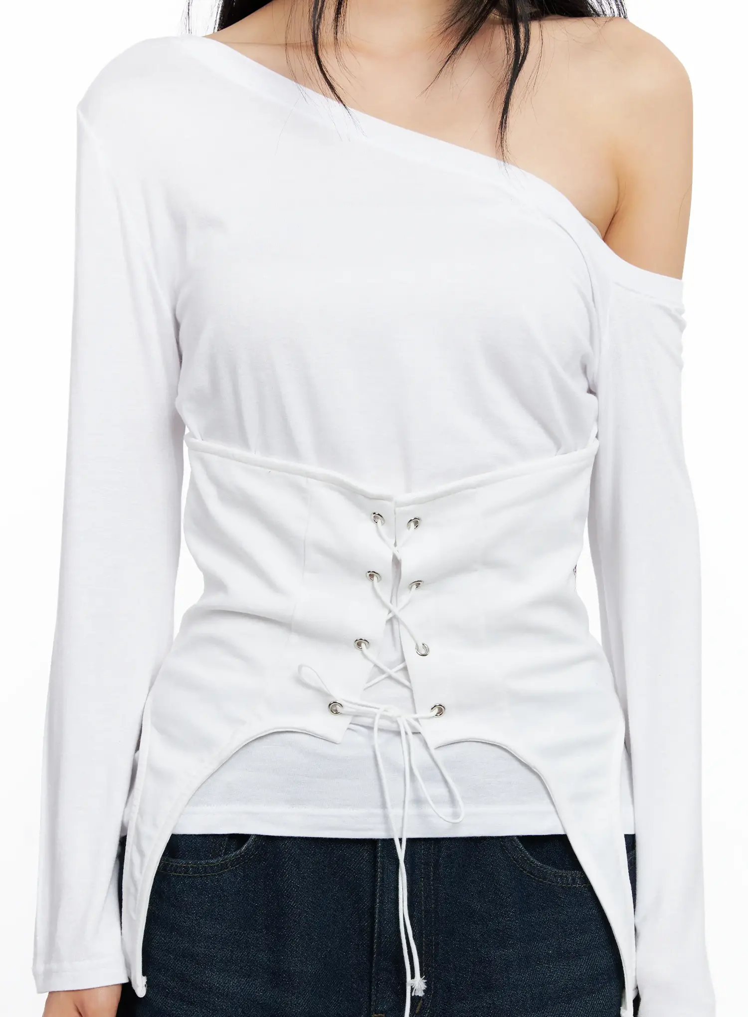 Asymmetrical Corset Long Sleeve Tee CO528 - Image 4