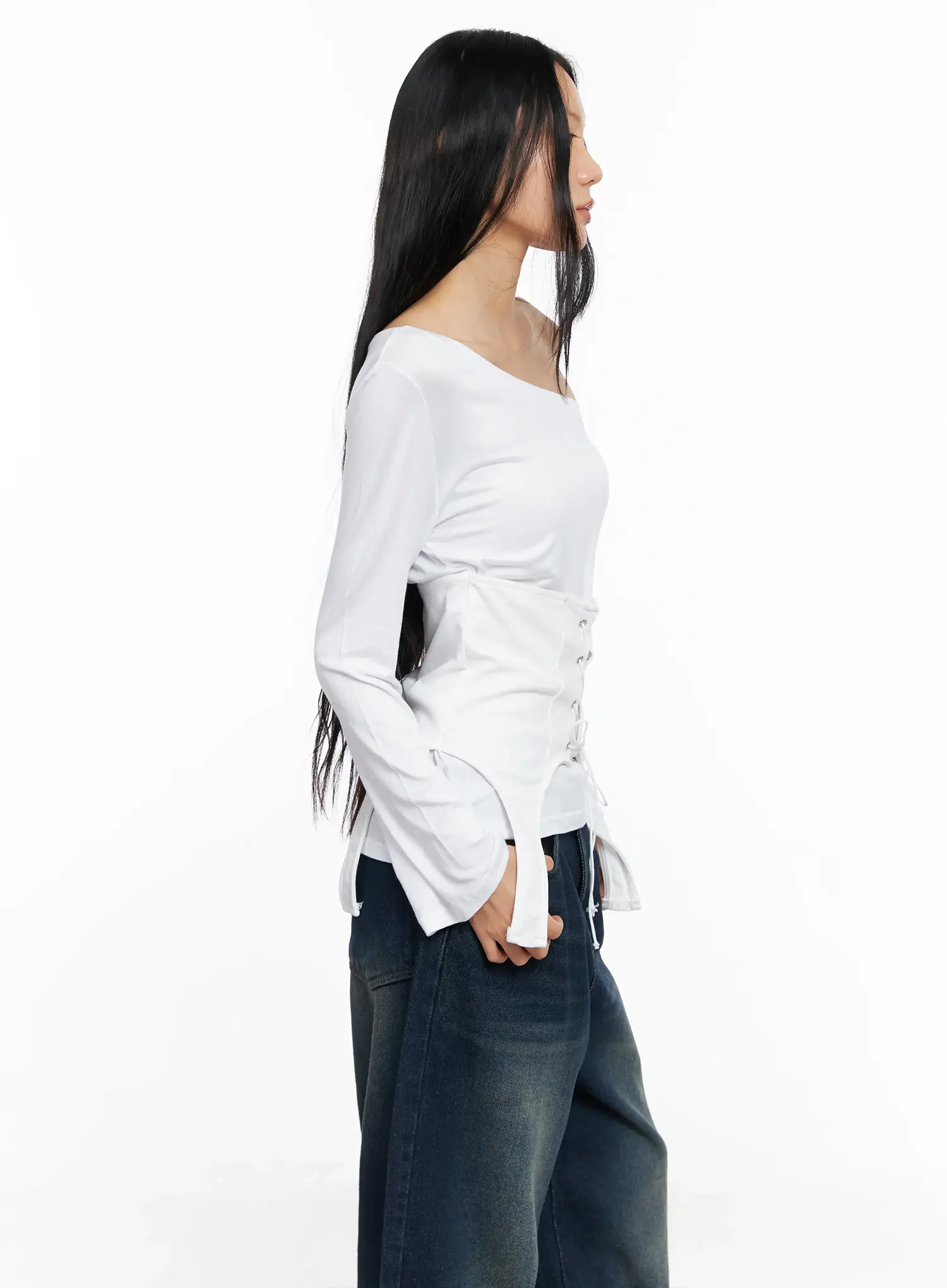 Asymmetrical Corset Long Sleeve Tee CO528 - Image 5