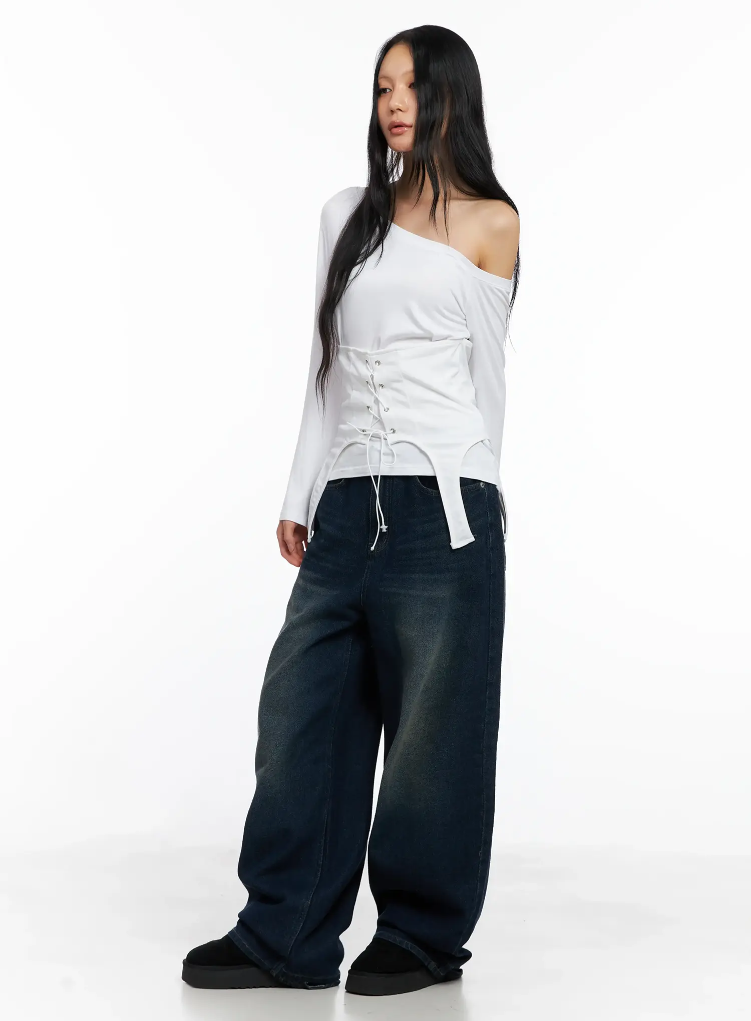Asymmetrical Corset Long Sleeve Tee CO528 - Image 6