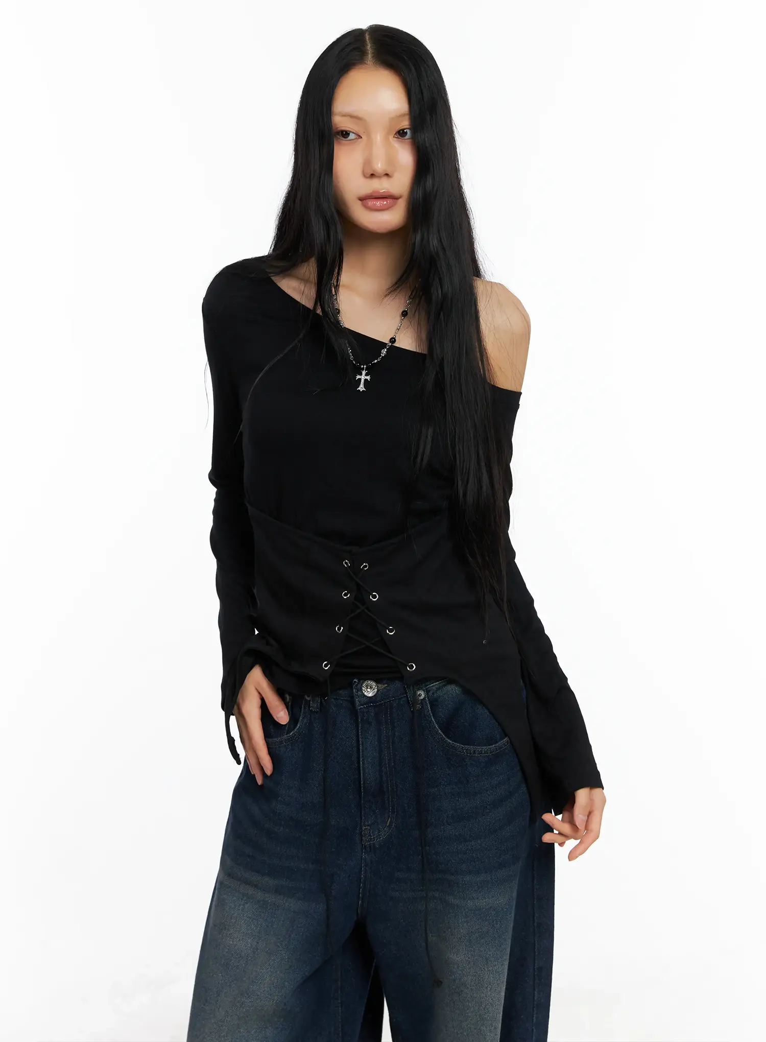 Asymmetrical Corset Long Sleeve Tee CO528 - Image 8