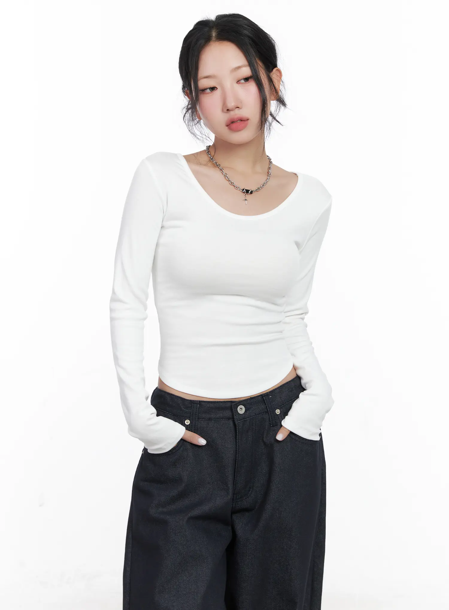 Asymmetrical Crop Long Sleeve Top CN514