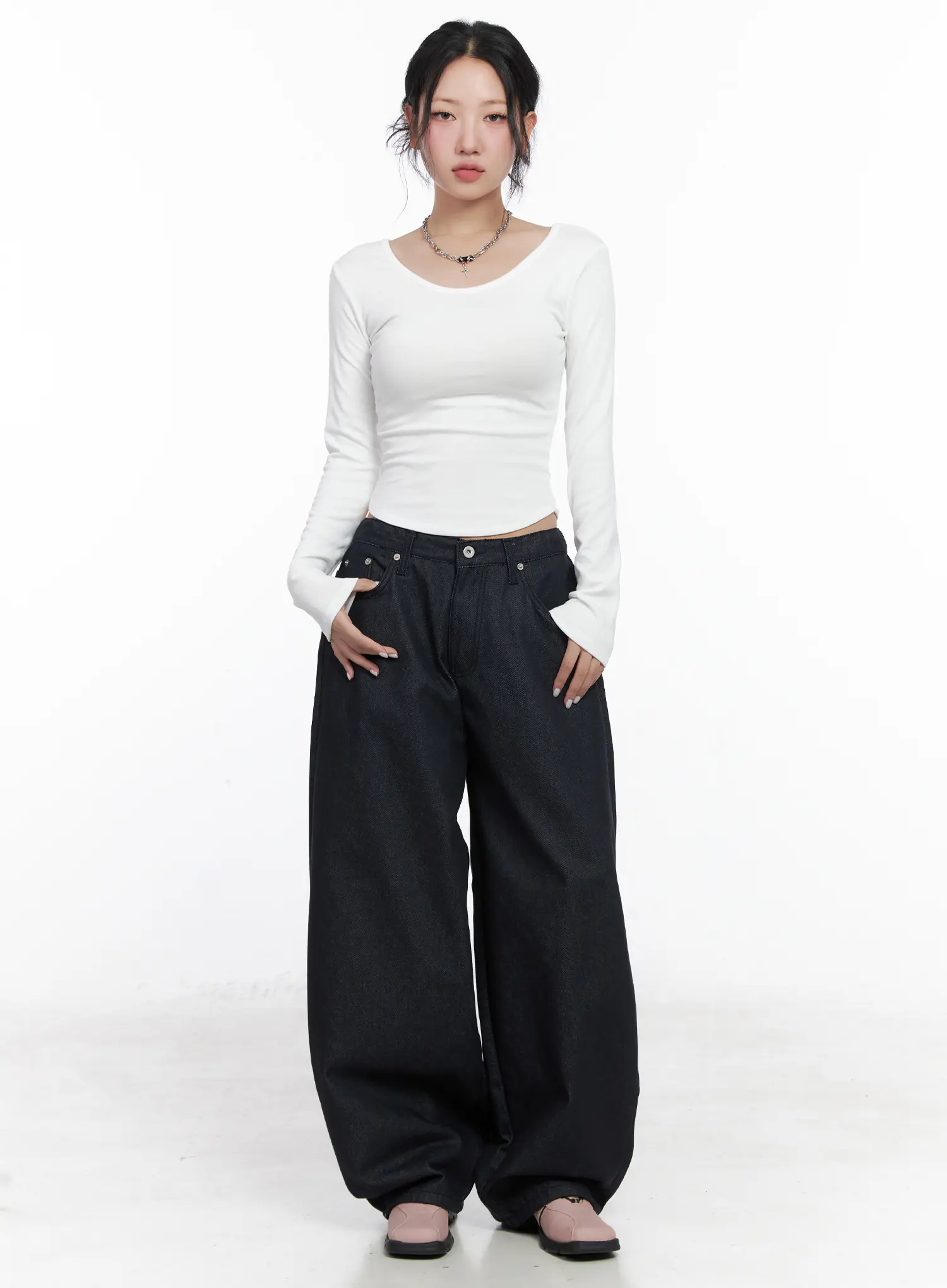 Asymmetrical Crop Long Sleeve Top CN514 - Image 2