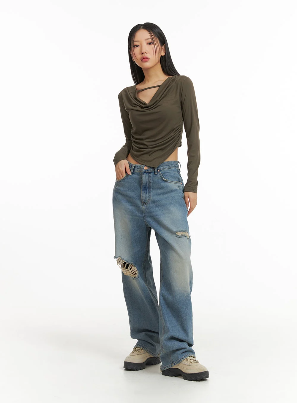 Asymmetrical Draped Crop Top CJ426 - Image 2
