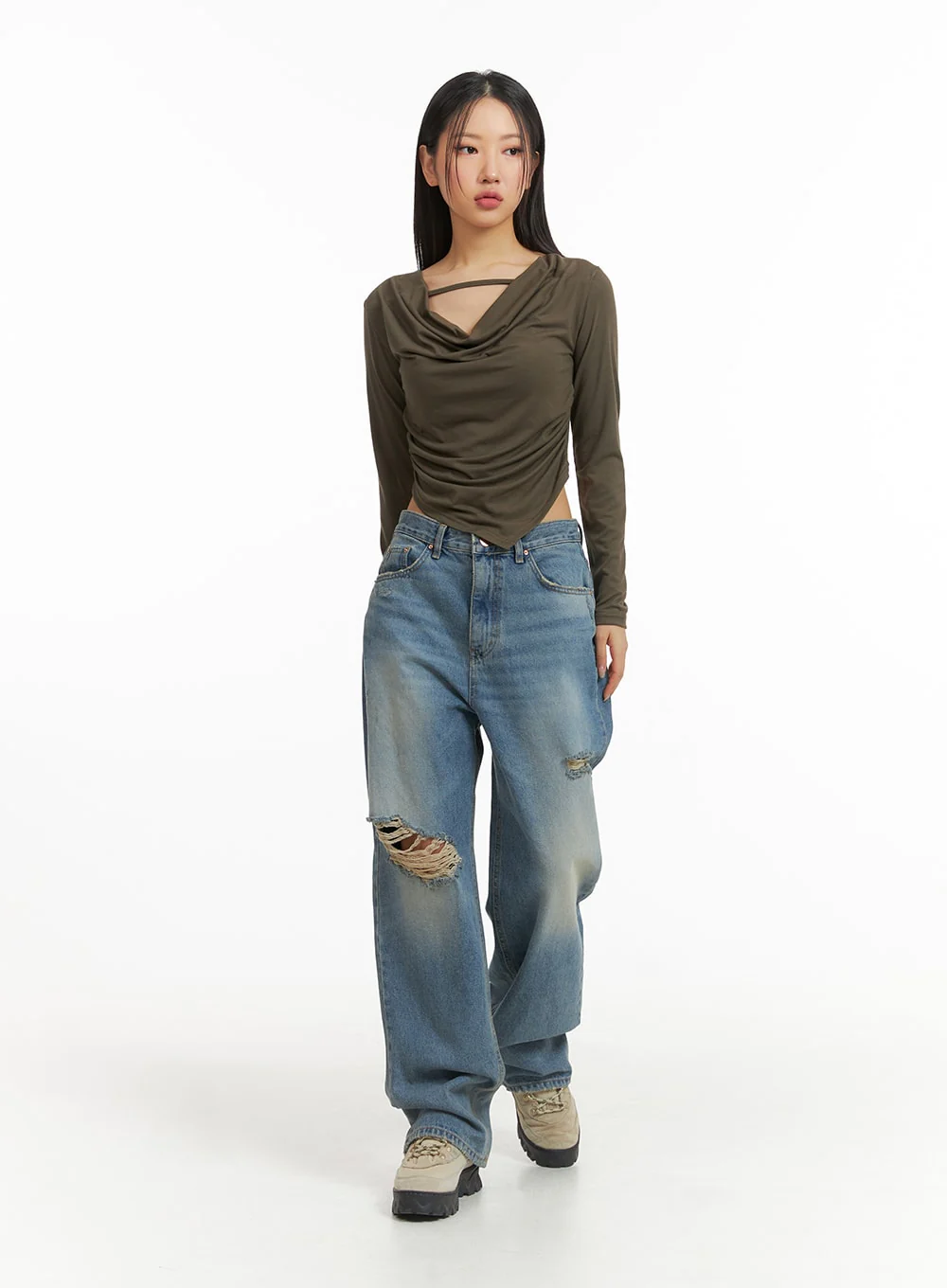 Asymmetrical Draped Crop Top CJ426 - Image 5