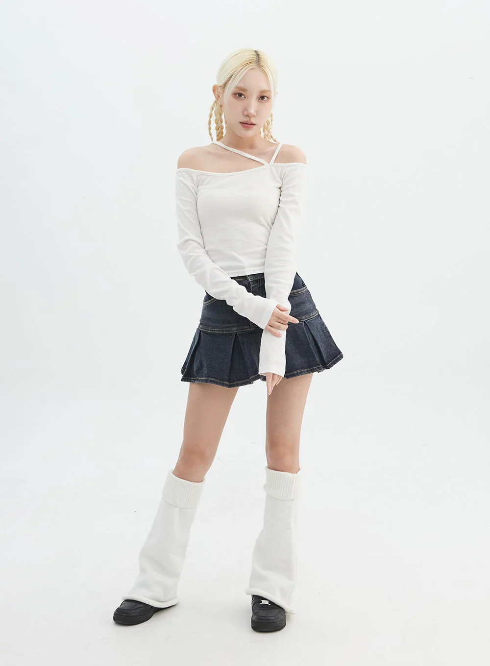 Asymmetrical Neck Off Shoulder Crop Tee IN327 - Image 6