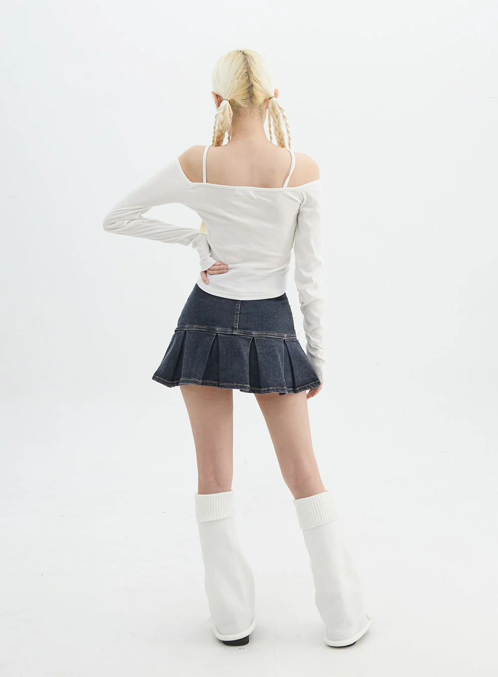 Asymmetrical Neck Off Shoulder Crop Tee IN327 - Image 7