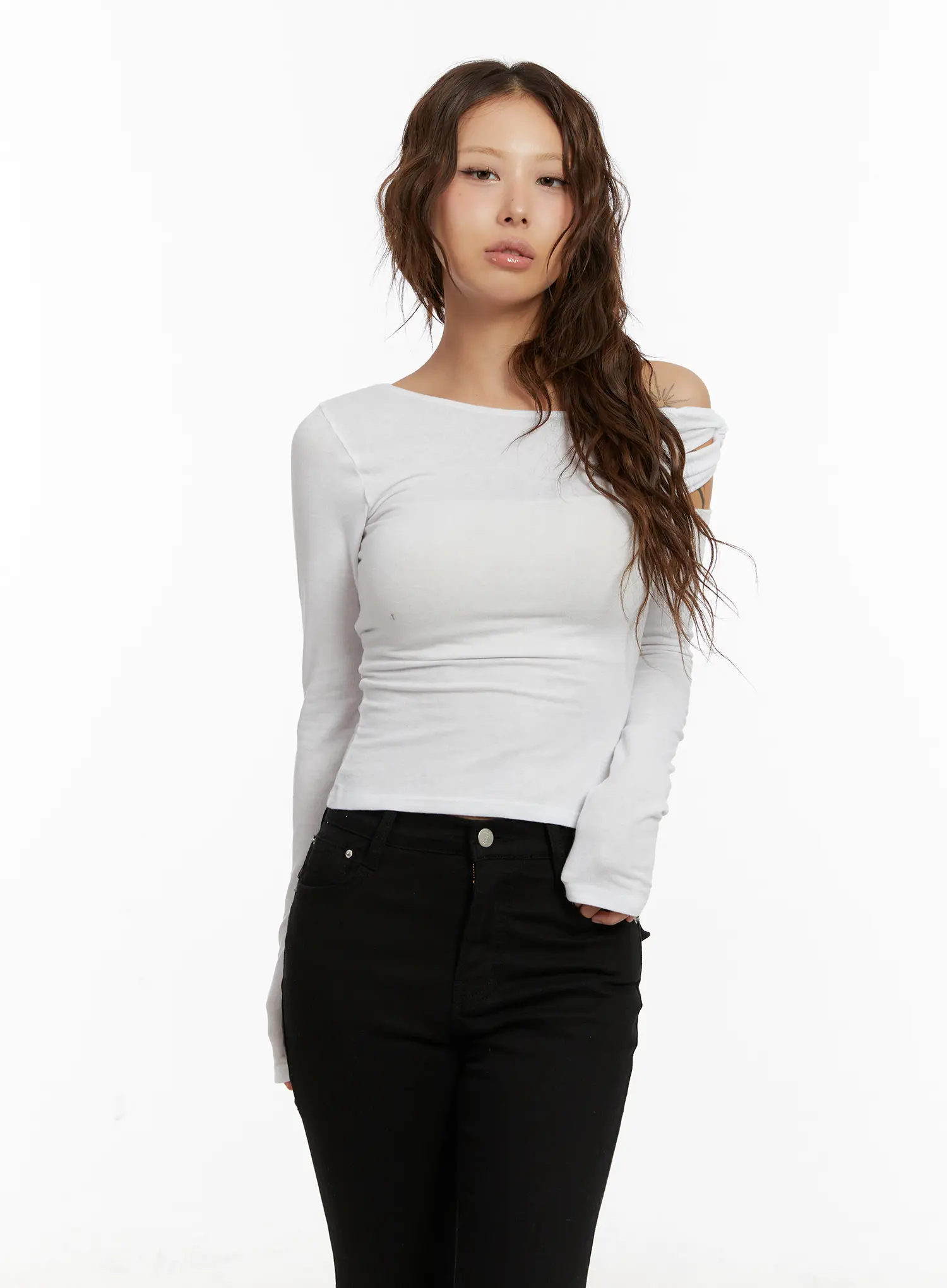 Asymmetrical Off-Shoulder Long Sleeve Top CD512