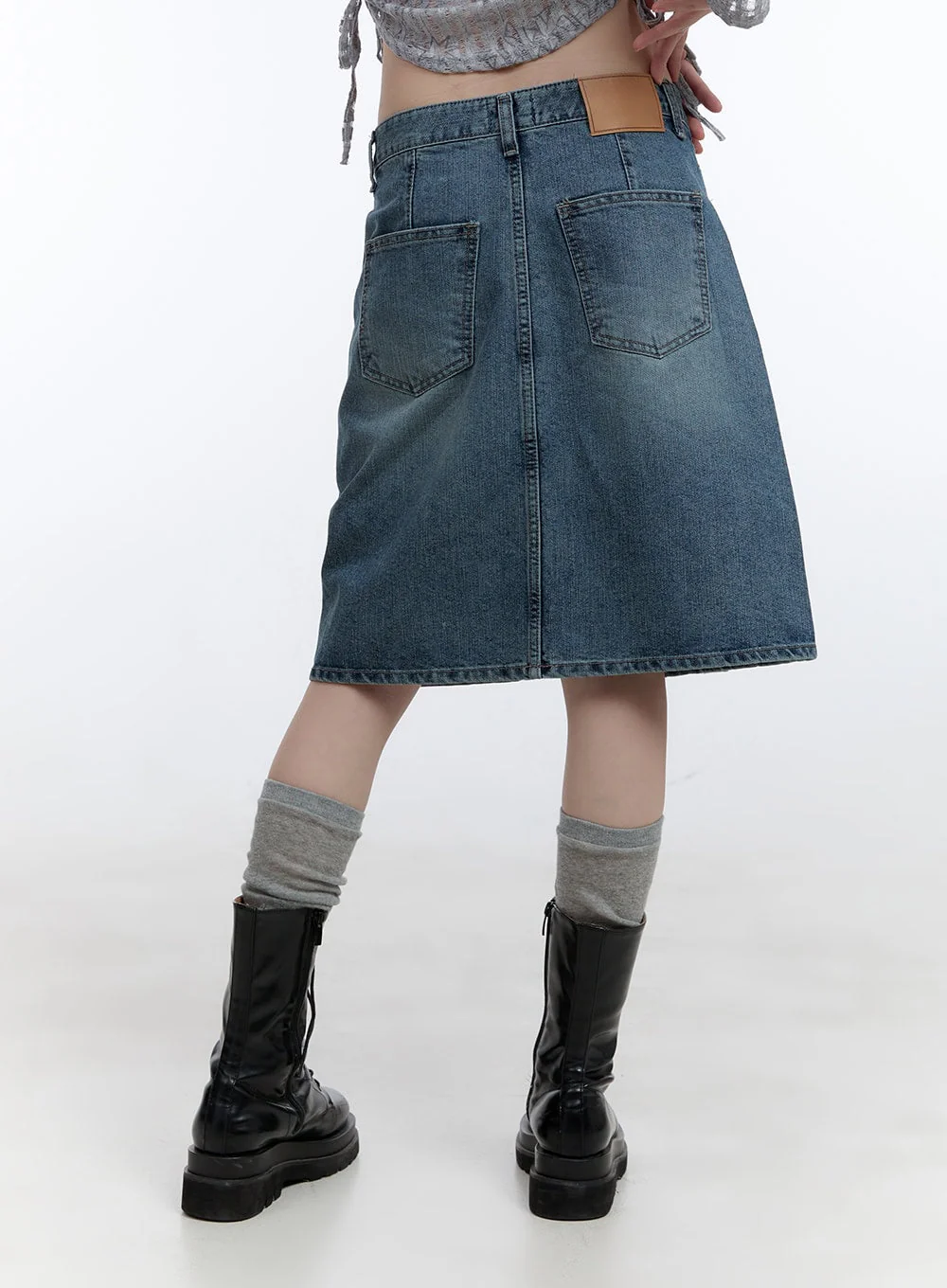 Asymmetrical Pleated Washed Midi Denim Skirt CG412 - Image 6