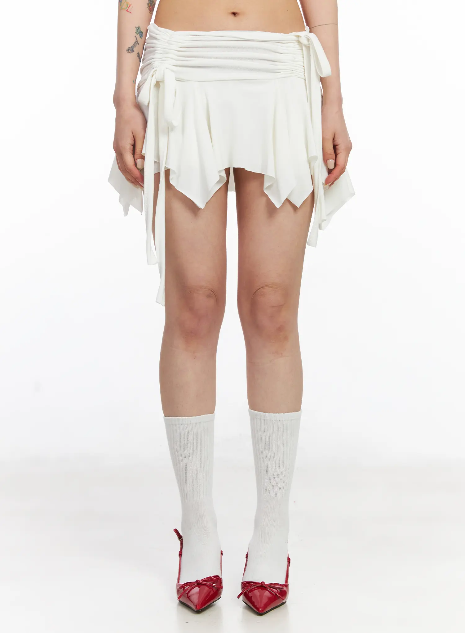 Asymmetrical Ruched Flared Mini Skirt CJ522